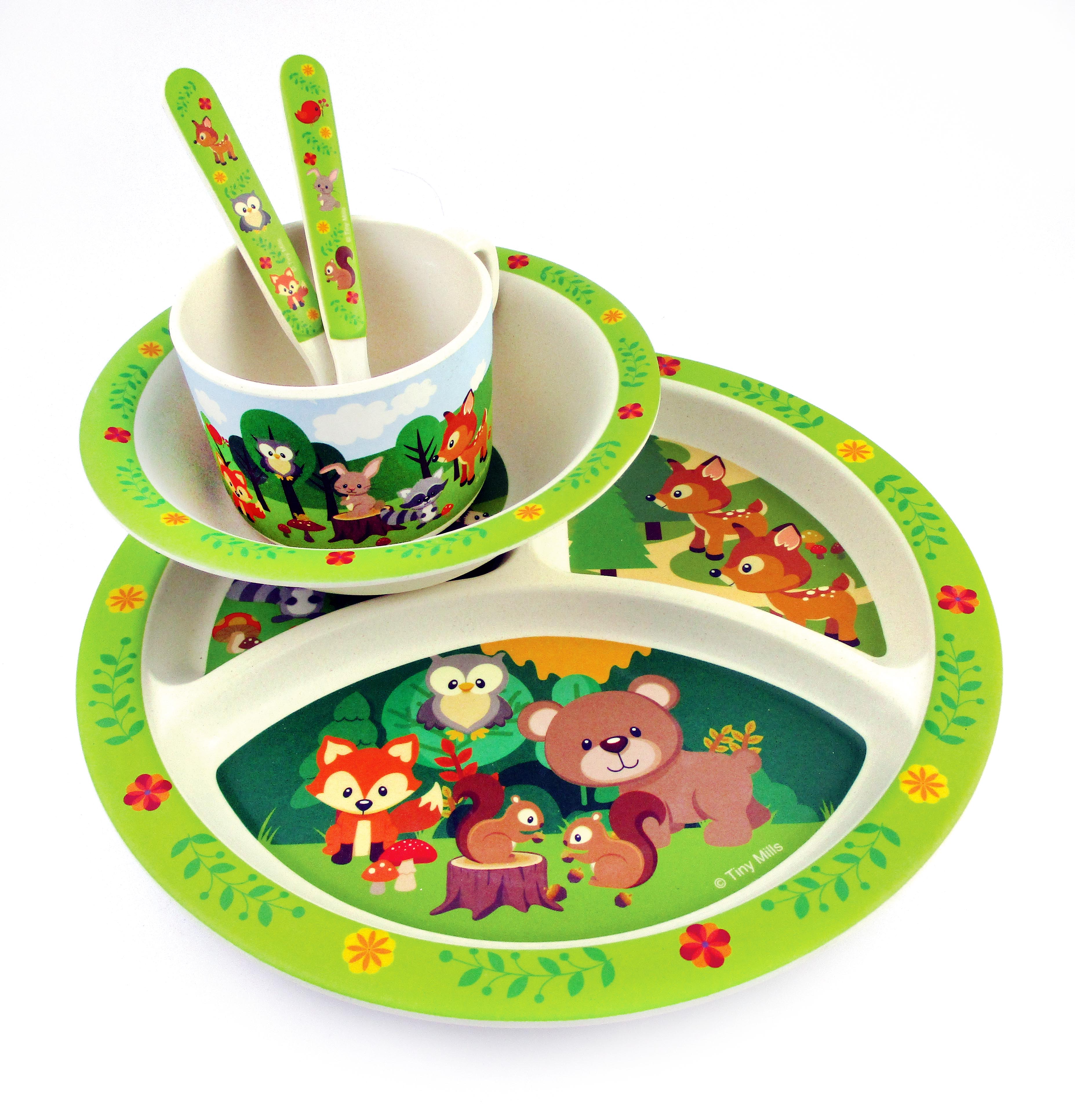 Tinymills 5-piece Eco-friendly Plant Fiber Dinnerware Set With Woodland Animal Design