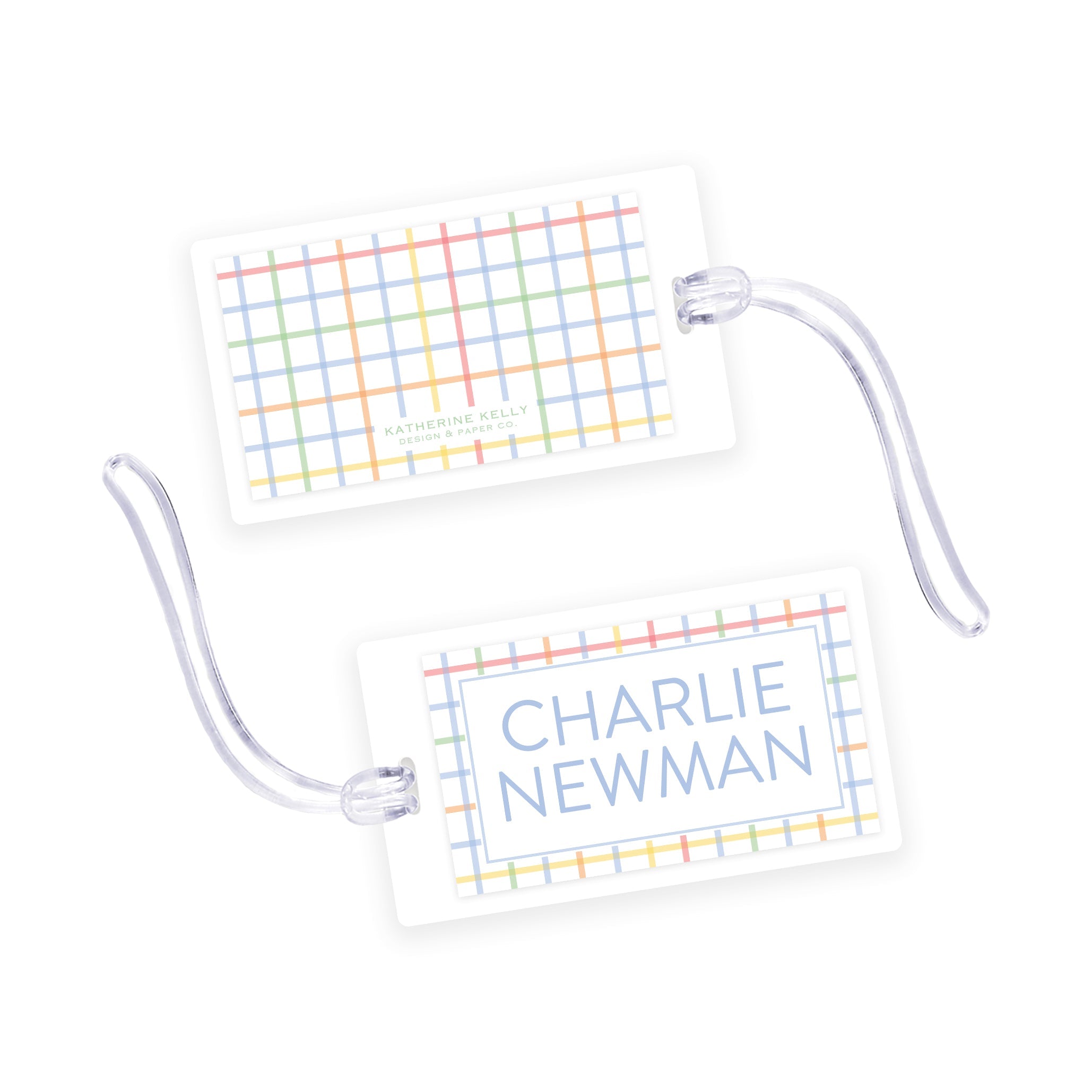 Primary Plaid Laminated Bag Tag