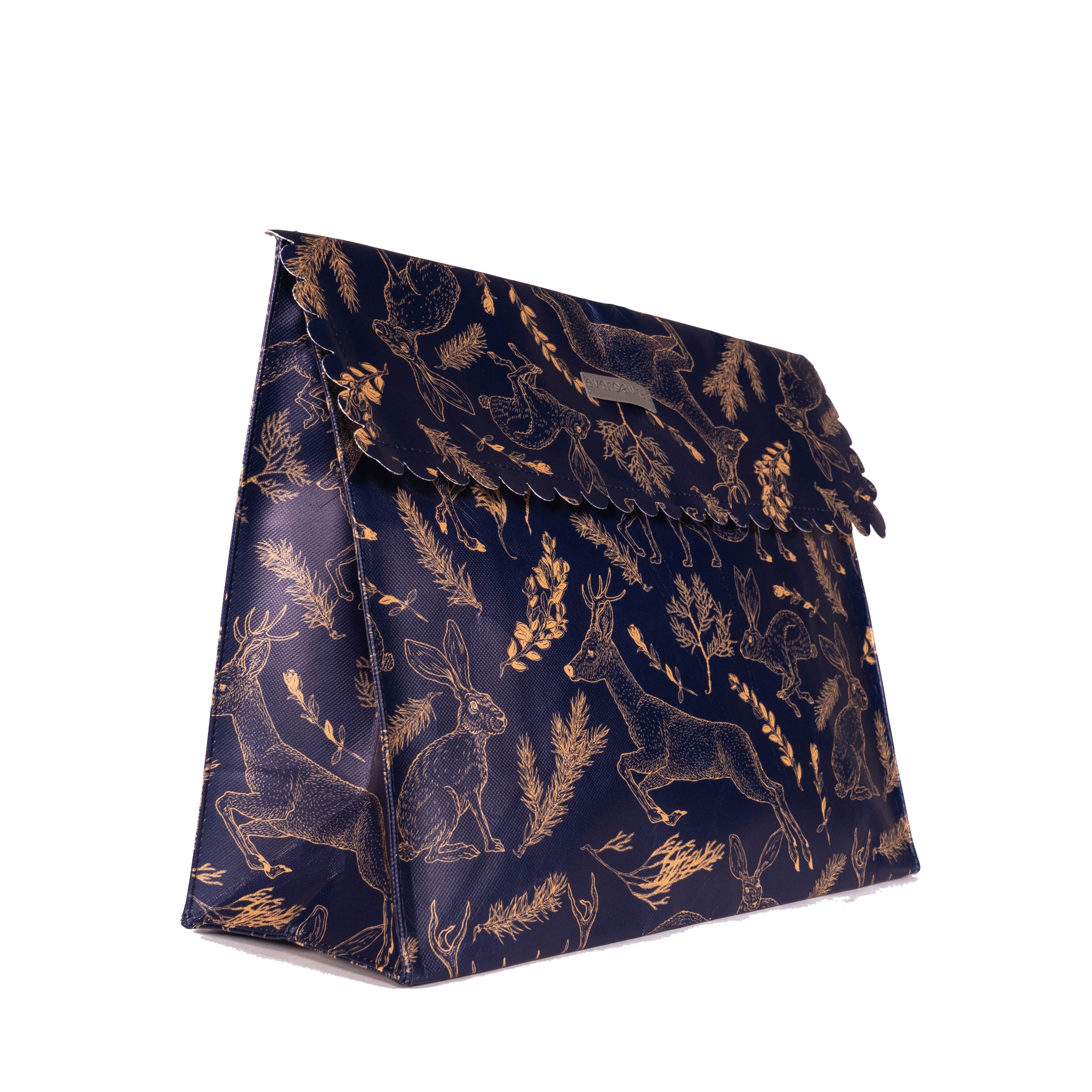 Everenvelope: Large Navy Reusable Gift Bag With Forest Animals And Magnetic Closure