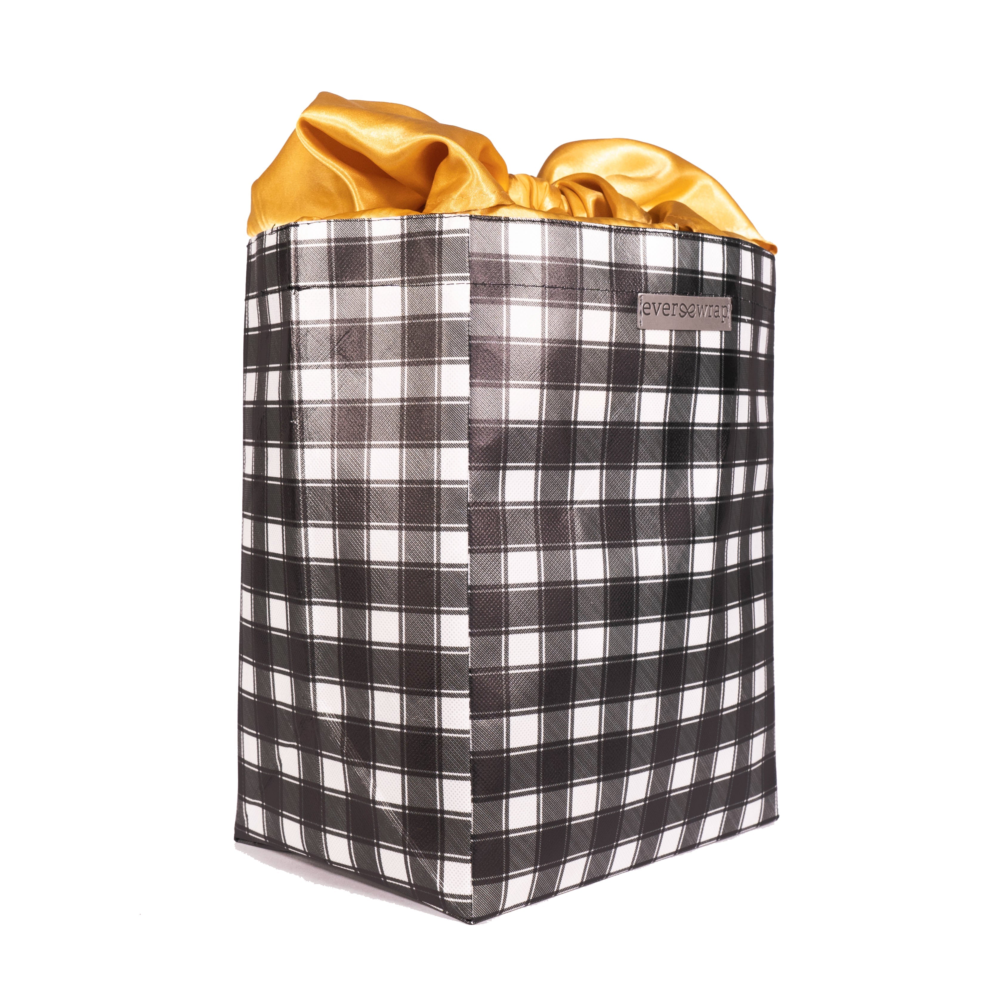 Everbag: Medium Black And White Buffalo Check With Gold Satin Bow