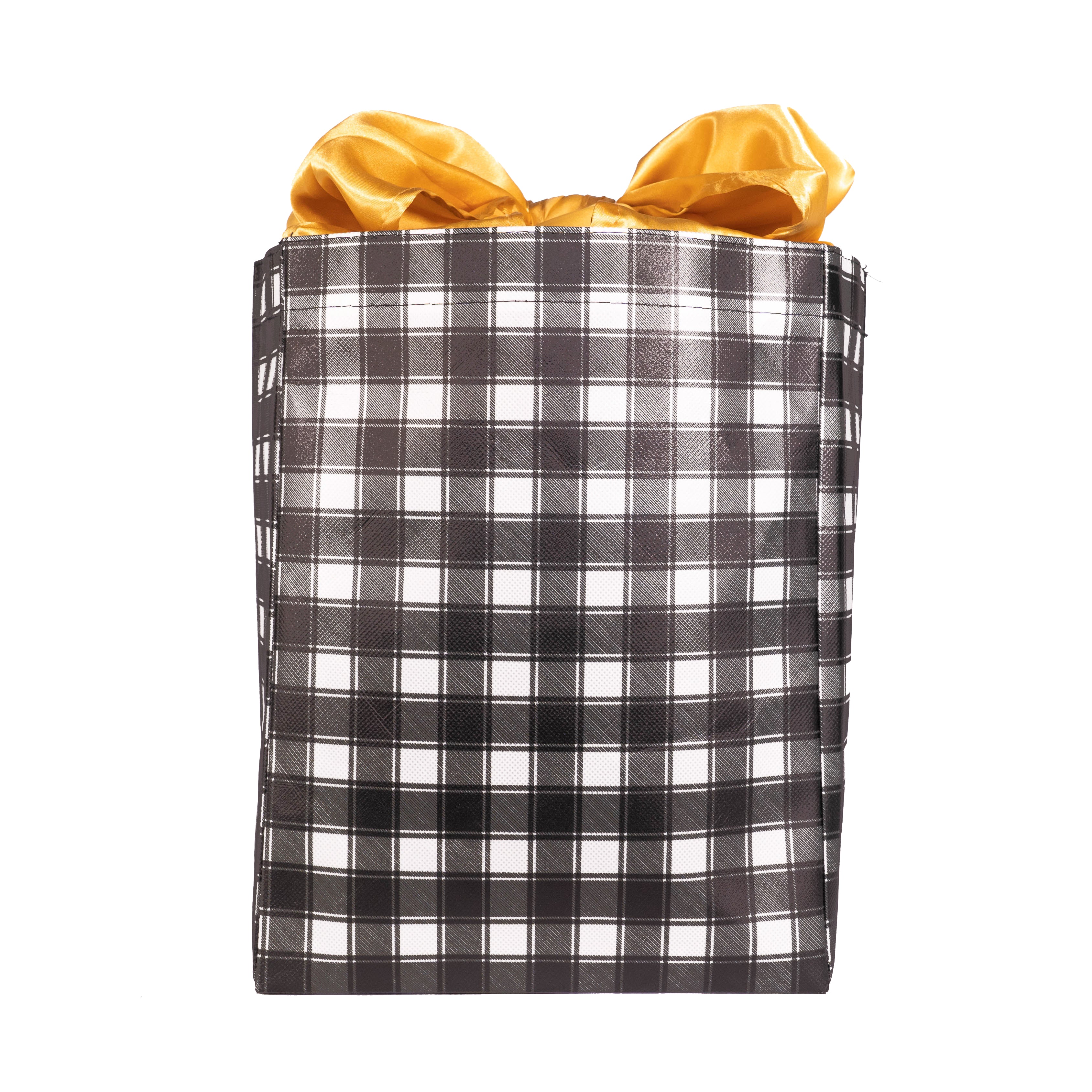 Everbag: Medium Black And White Buffalo Check With Gold Satin Bow