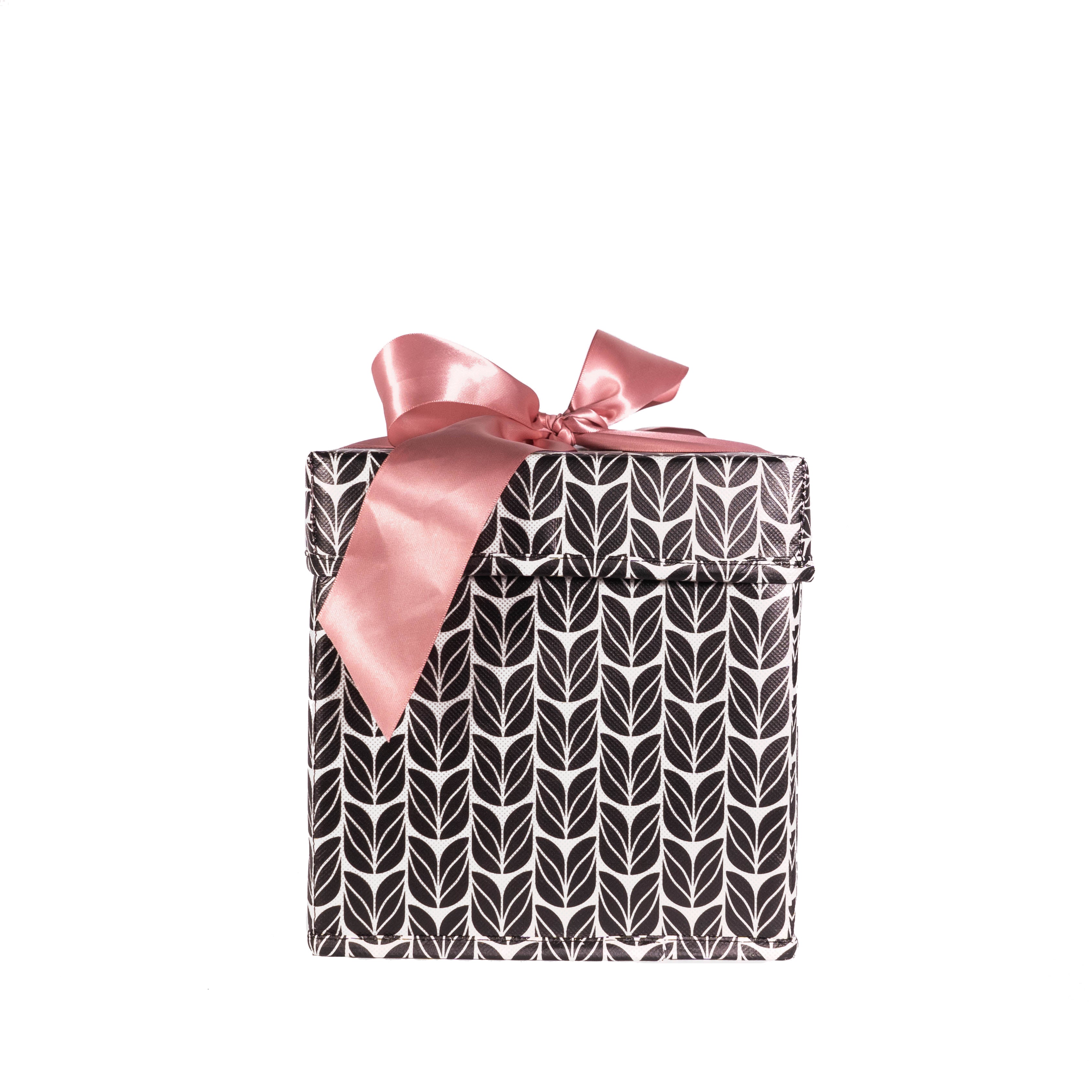 Everbox: Small Black, White And Pink Collapsible Gift Box With White Satin Ribbon