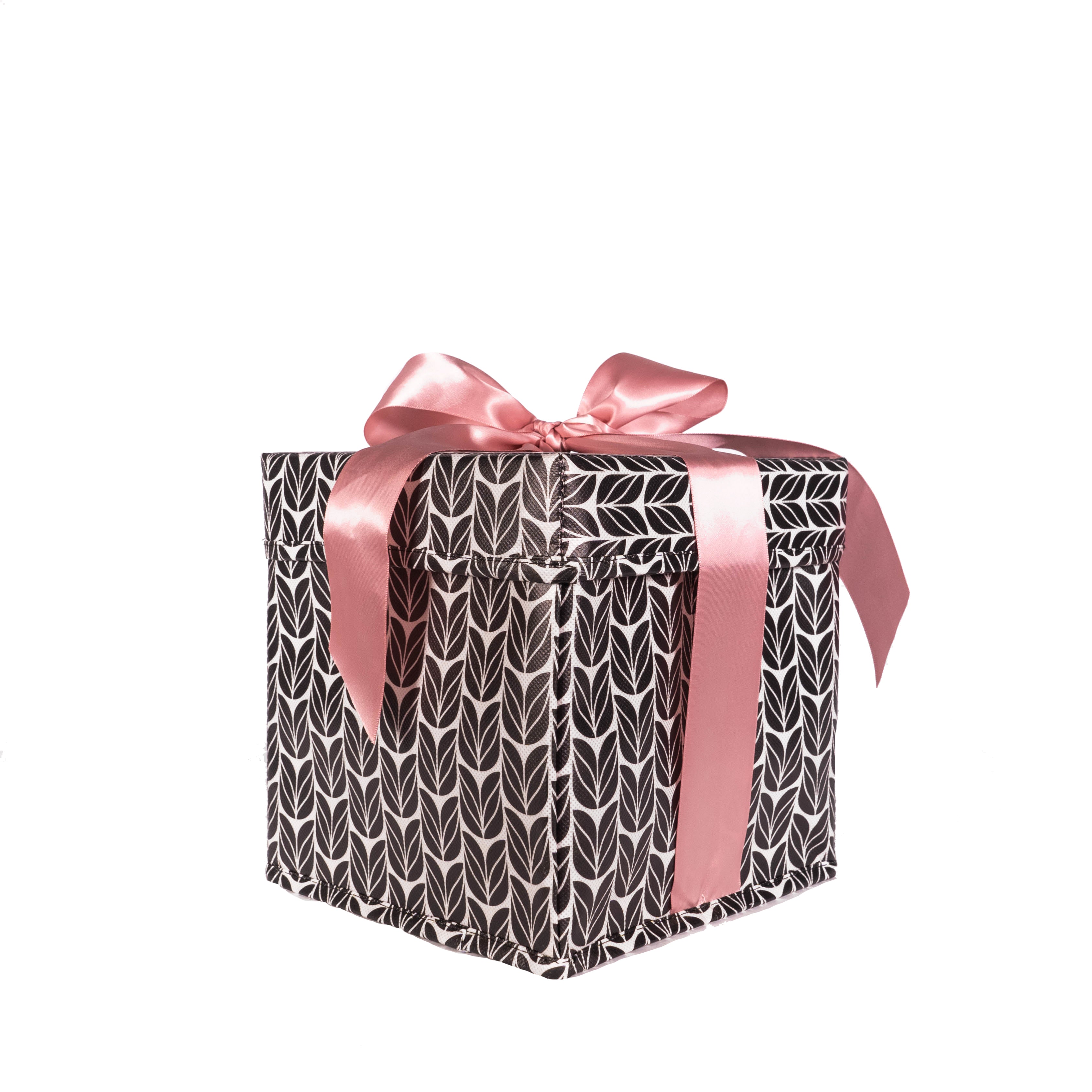 Everbox: Small Black, White And Pink Collapsible Gift Box With White Satin Ribbon