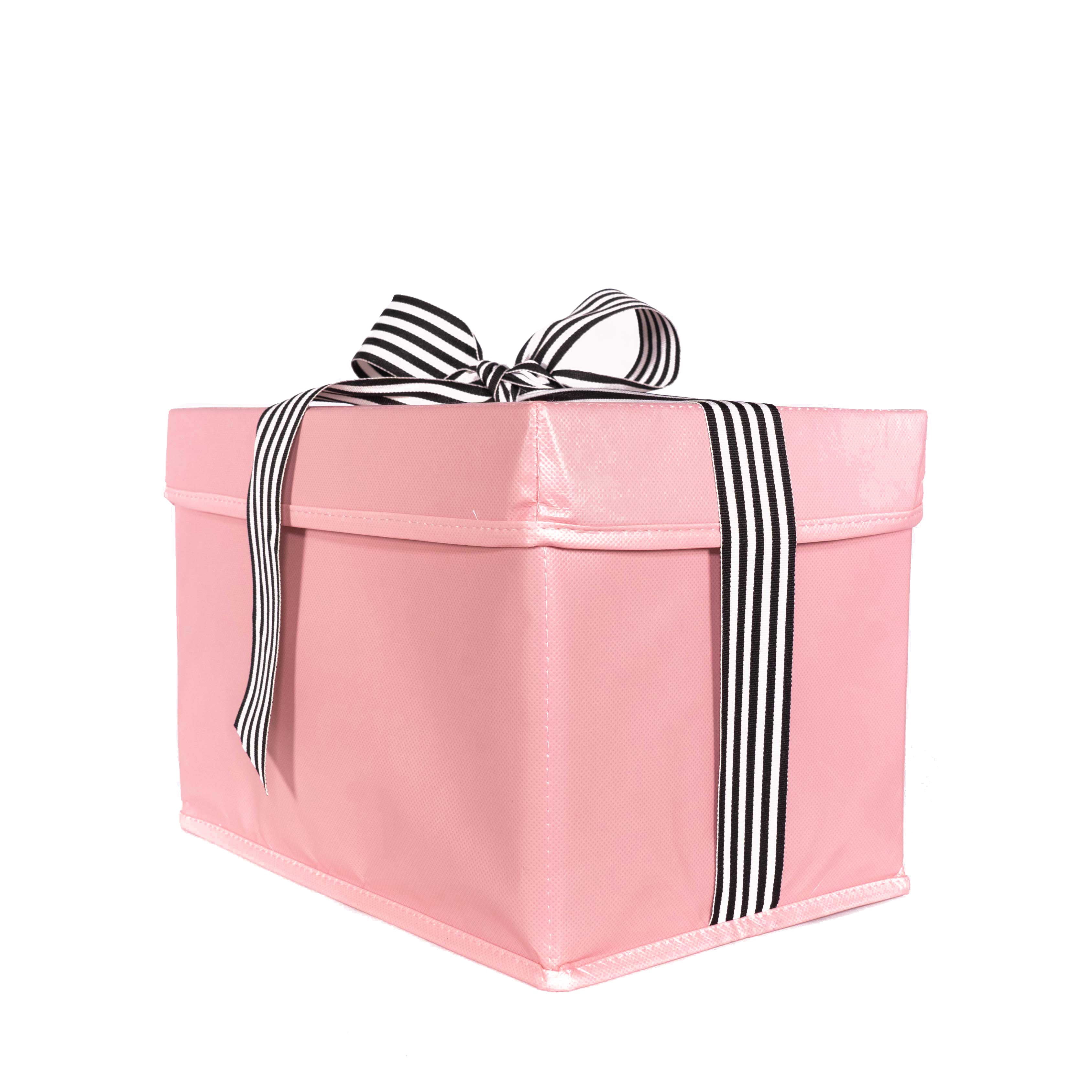 Everbox: Medium Pink Collapsible Gift Box With Black + White Grosgrain Ribbon