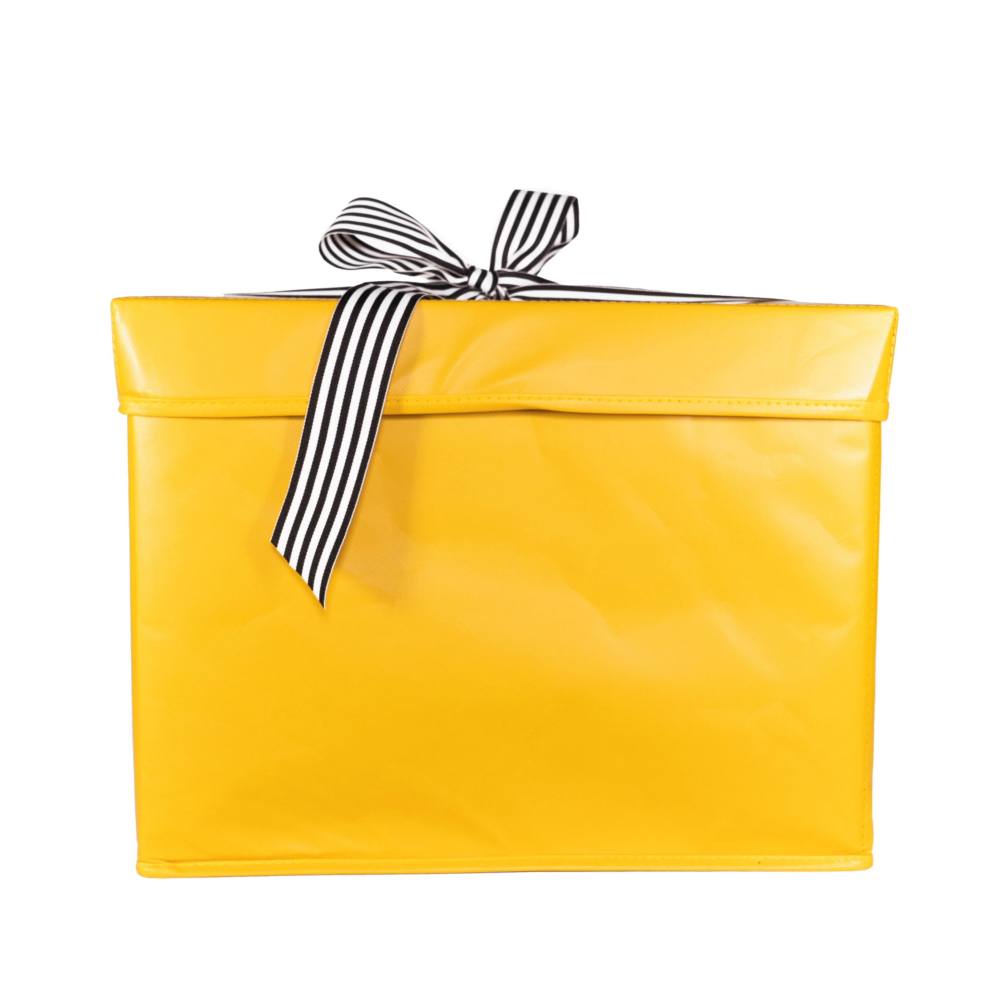 Everbox: Extra Large Yellow Collapsible Gift Box With White Grosgrain Ribbon Attached
