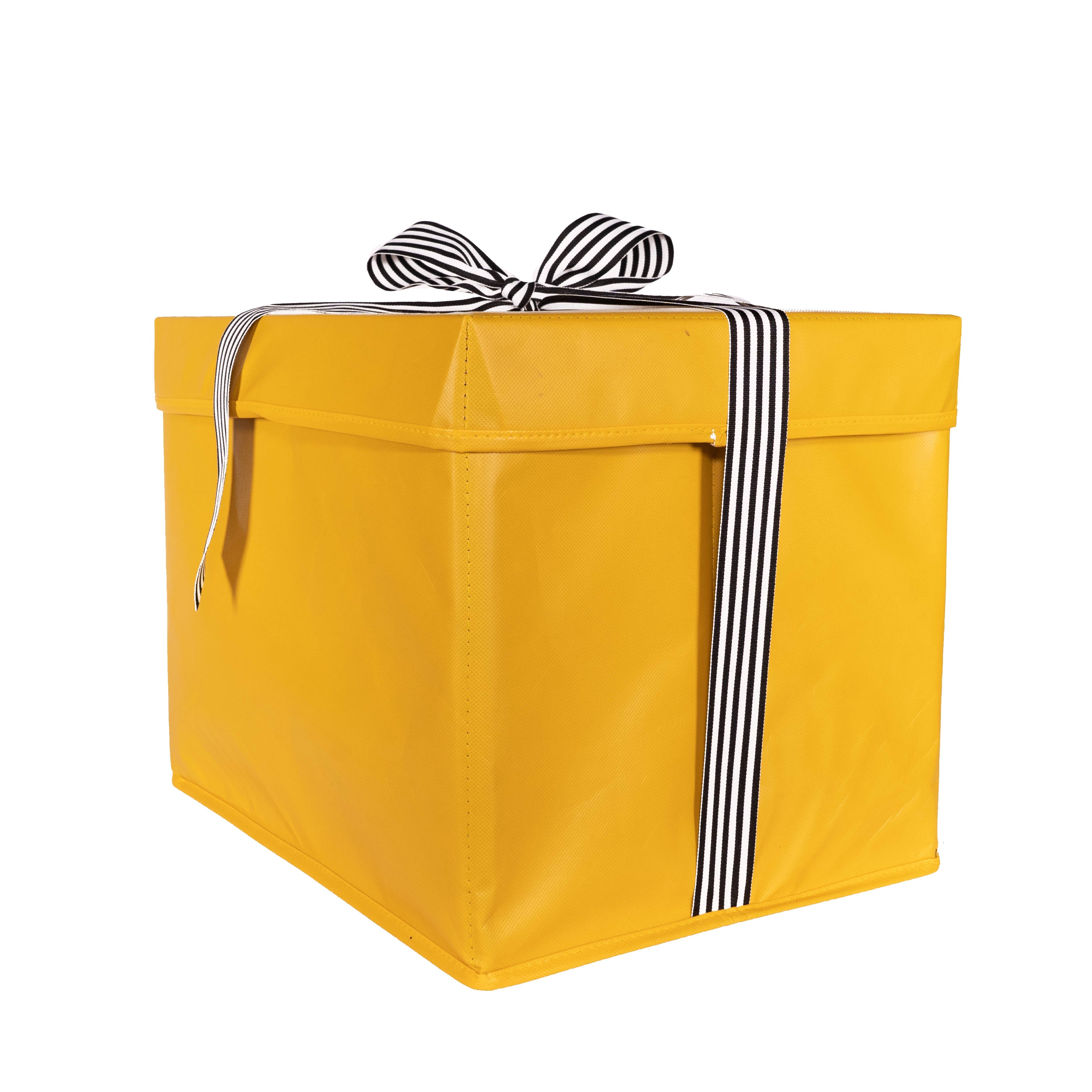 Everbox: Extra Large Yellow Collapsible Gift Box With White Grosgrain Ribbon Attached