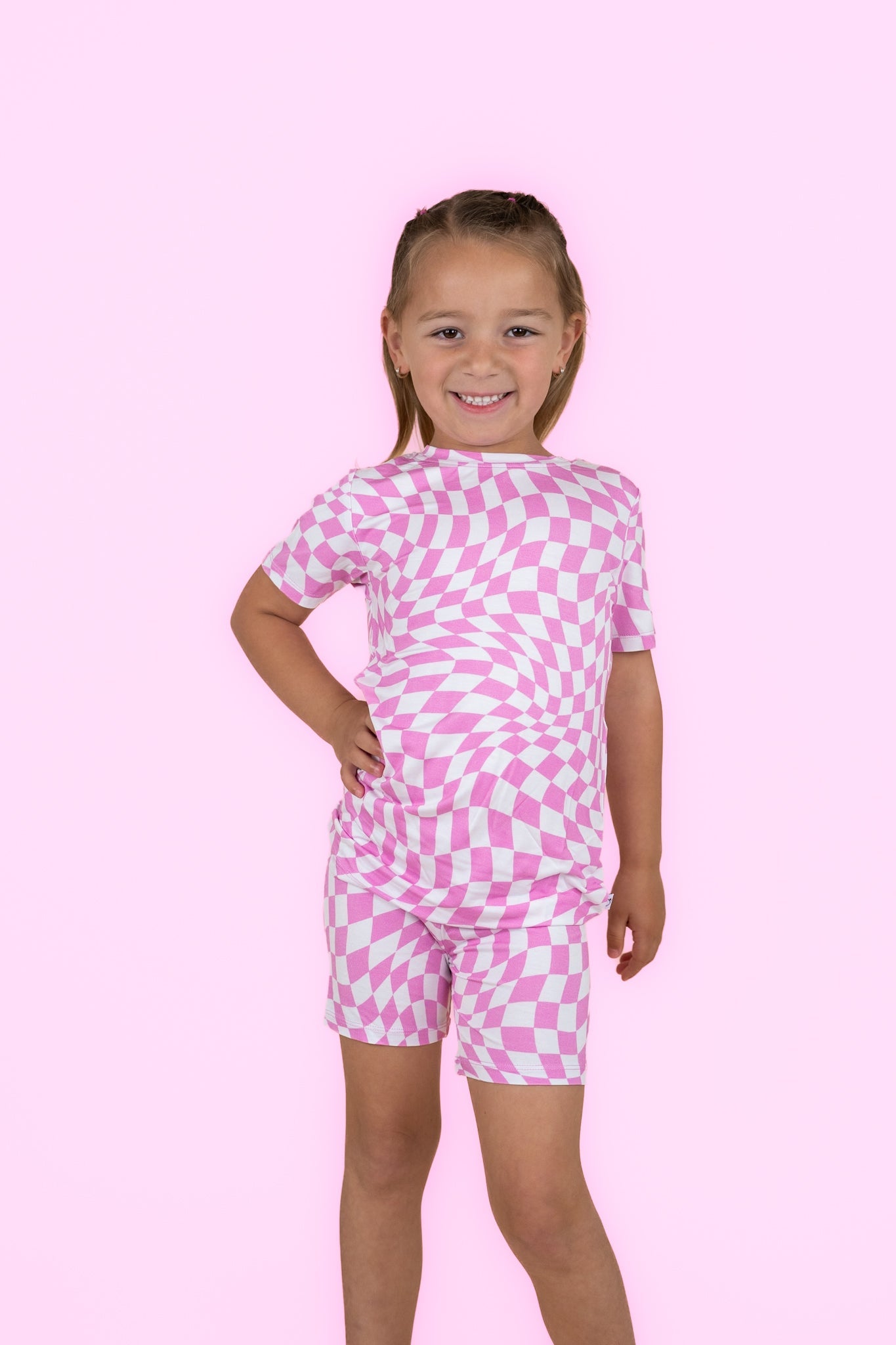 Bubblegum Wavy Checkers Dream Short Set