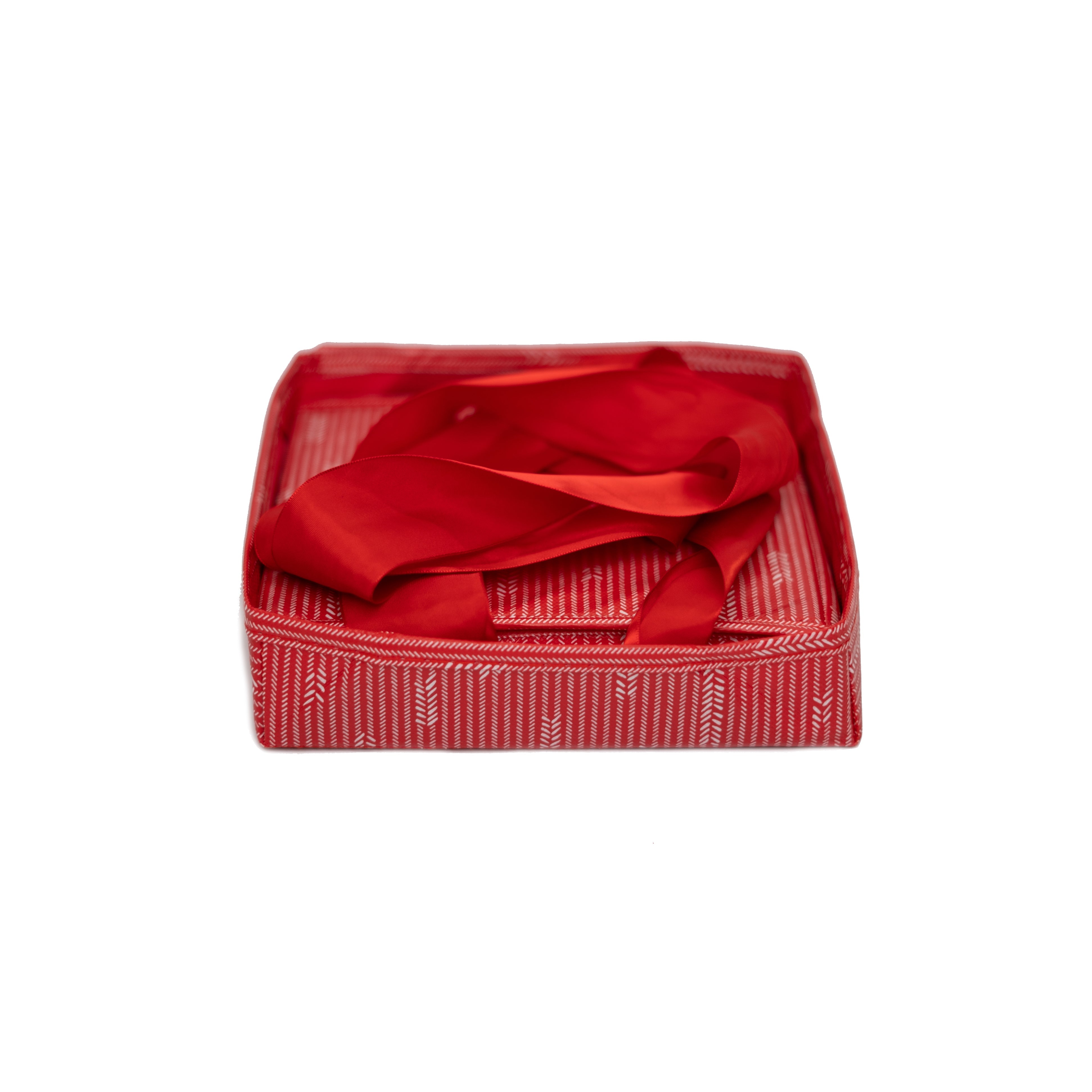 Everbox: Small Red + White Collapsible Gift Box With Red Satin Ribbon