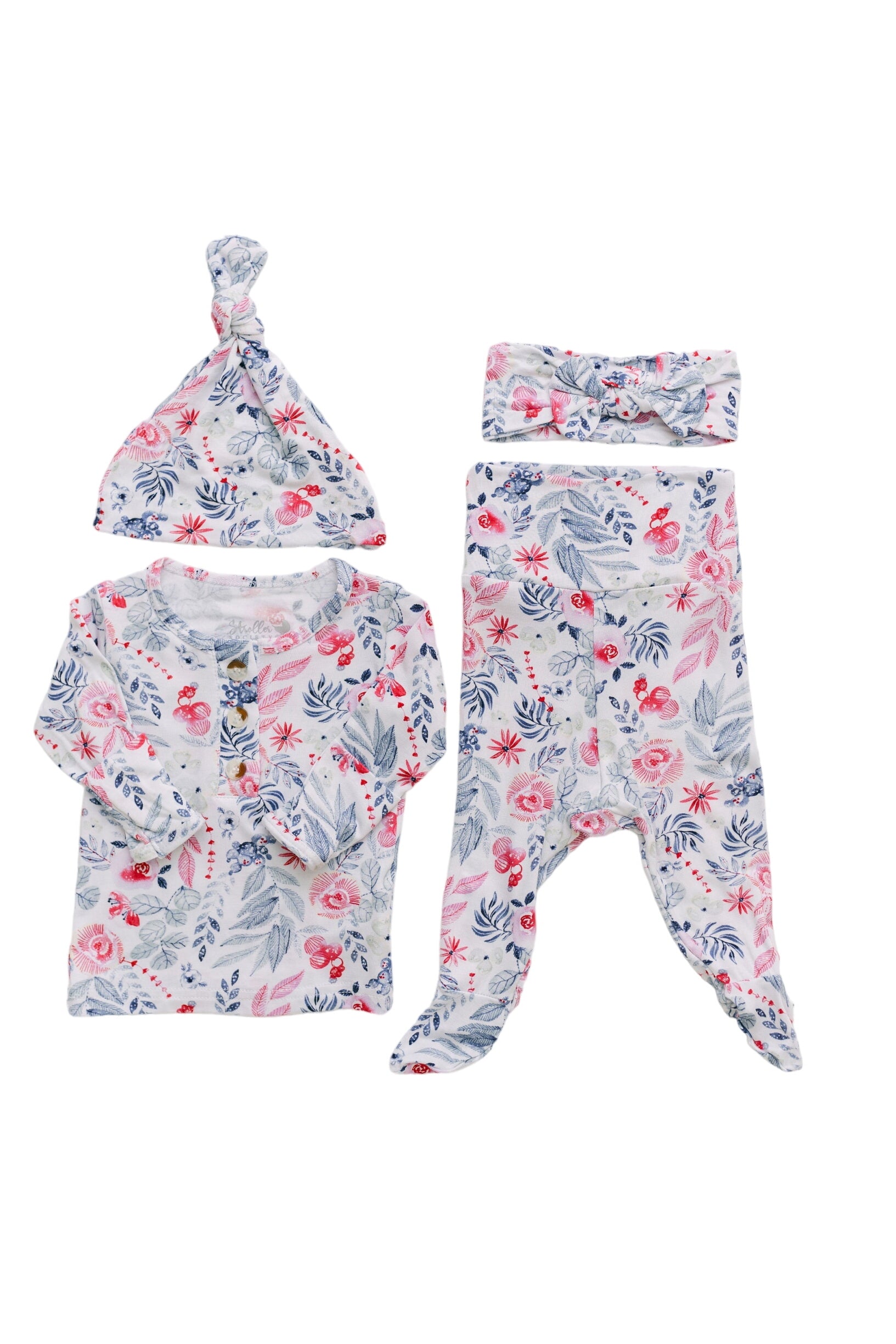Top And Bottom Outfit Hat And Headband Set (newborn - 24 Months) Bloom