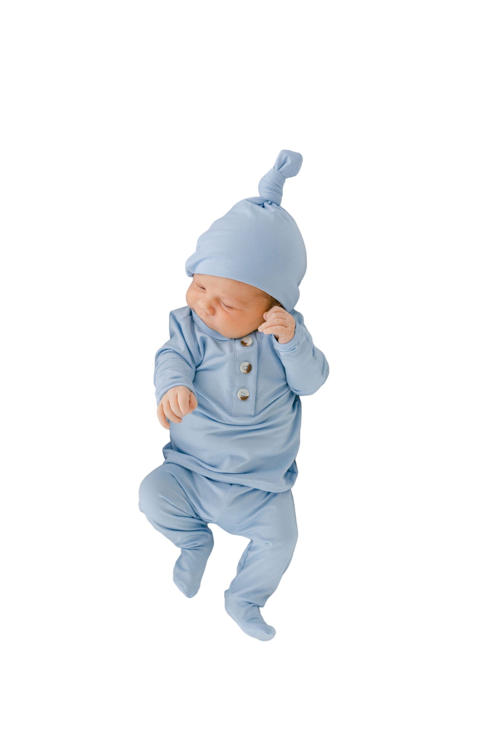 Top And Bottom Outfit And Hat Set - (newborn-3 Months) Baby Blue