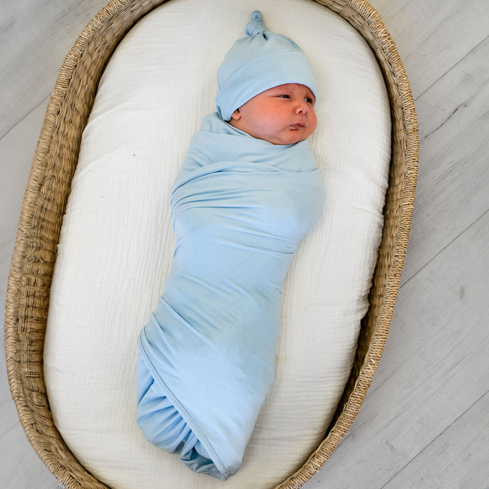 Light Blue Swaddle + Hat Set