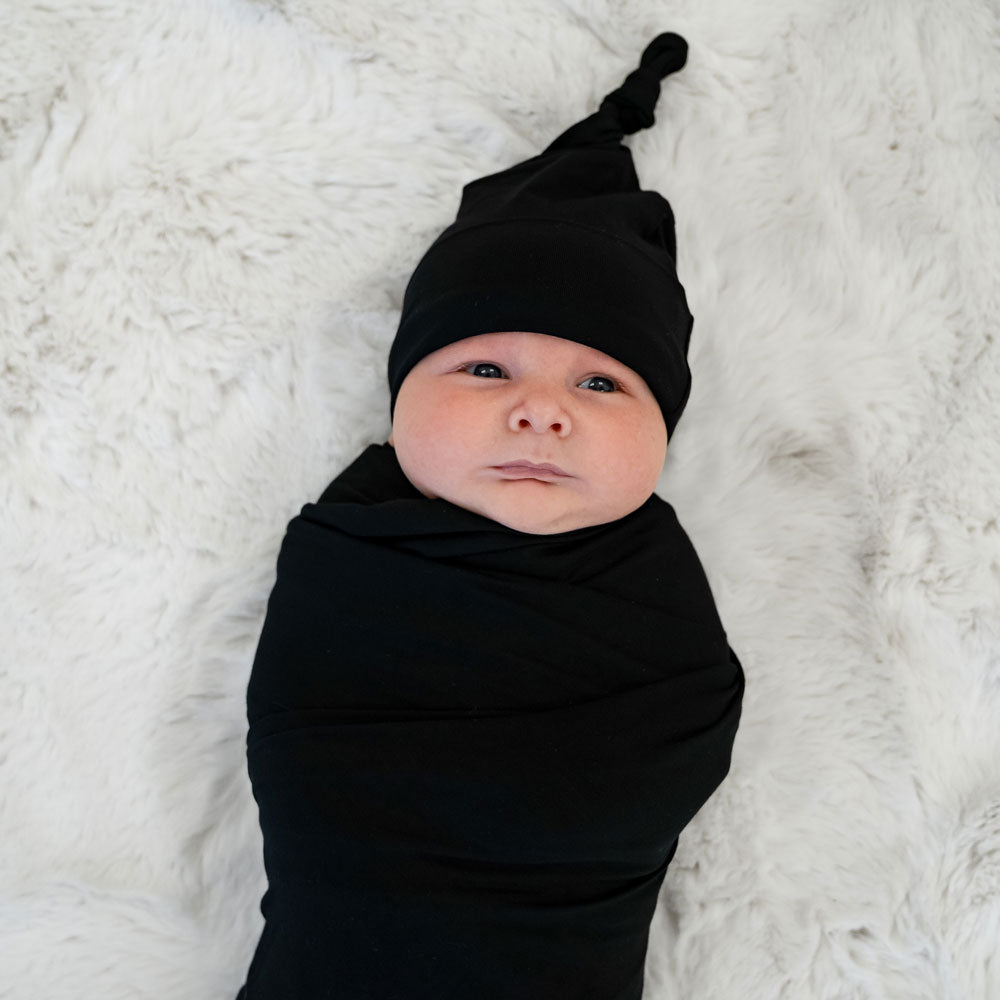 Black Swaddle + Hat Set