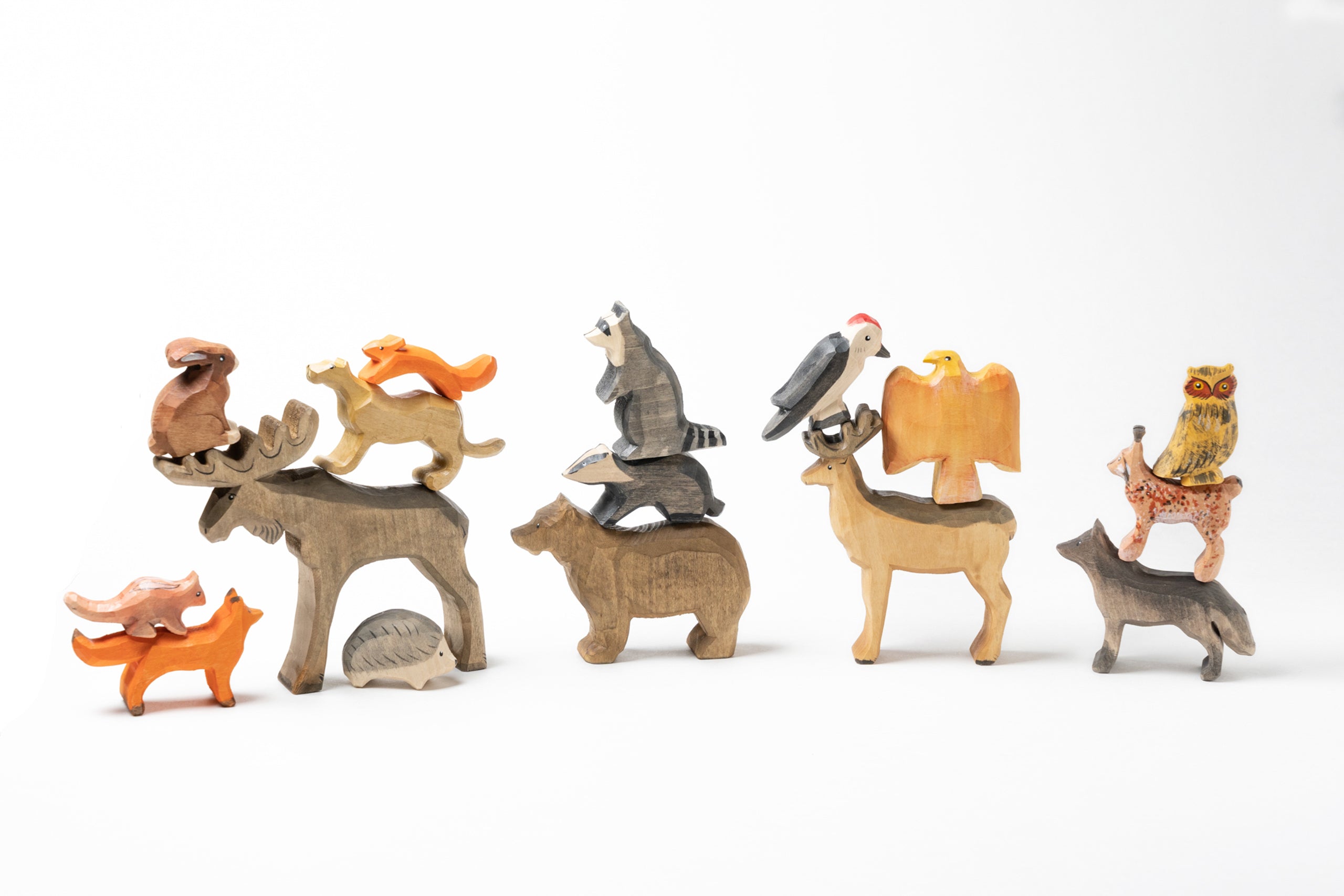 Hand Carved Wooden Forest Animals - Set Of 17