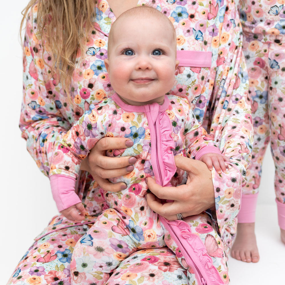 Lillian's Garden Butterflies Bamboo Ruffle Convertible Footie