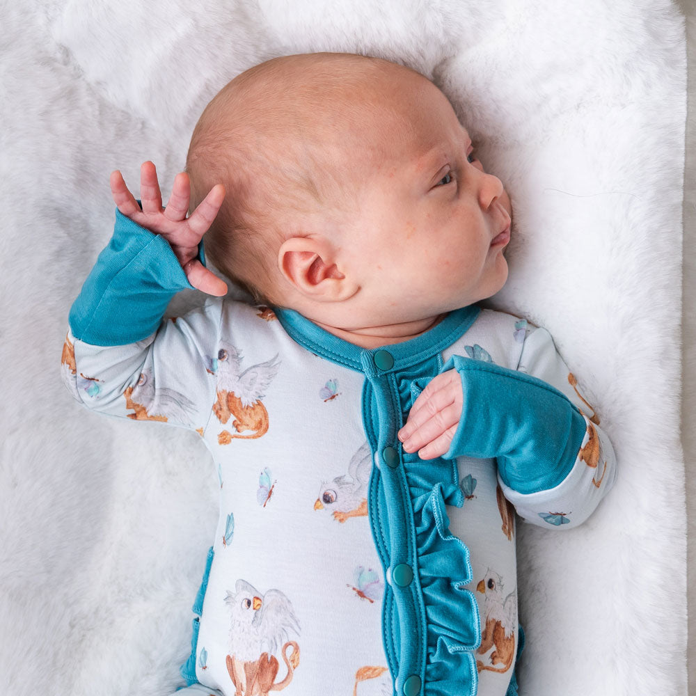 Griffin Butterflies Bamboo Ruffle Convertible Footie
