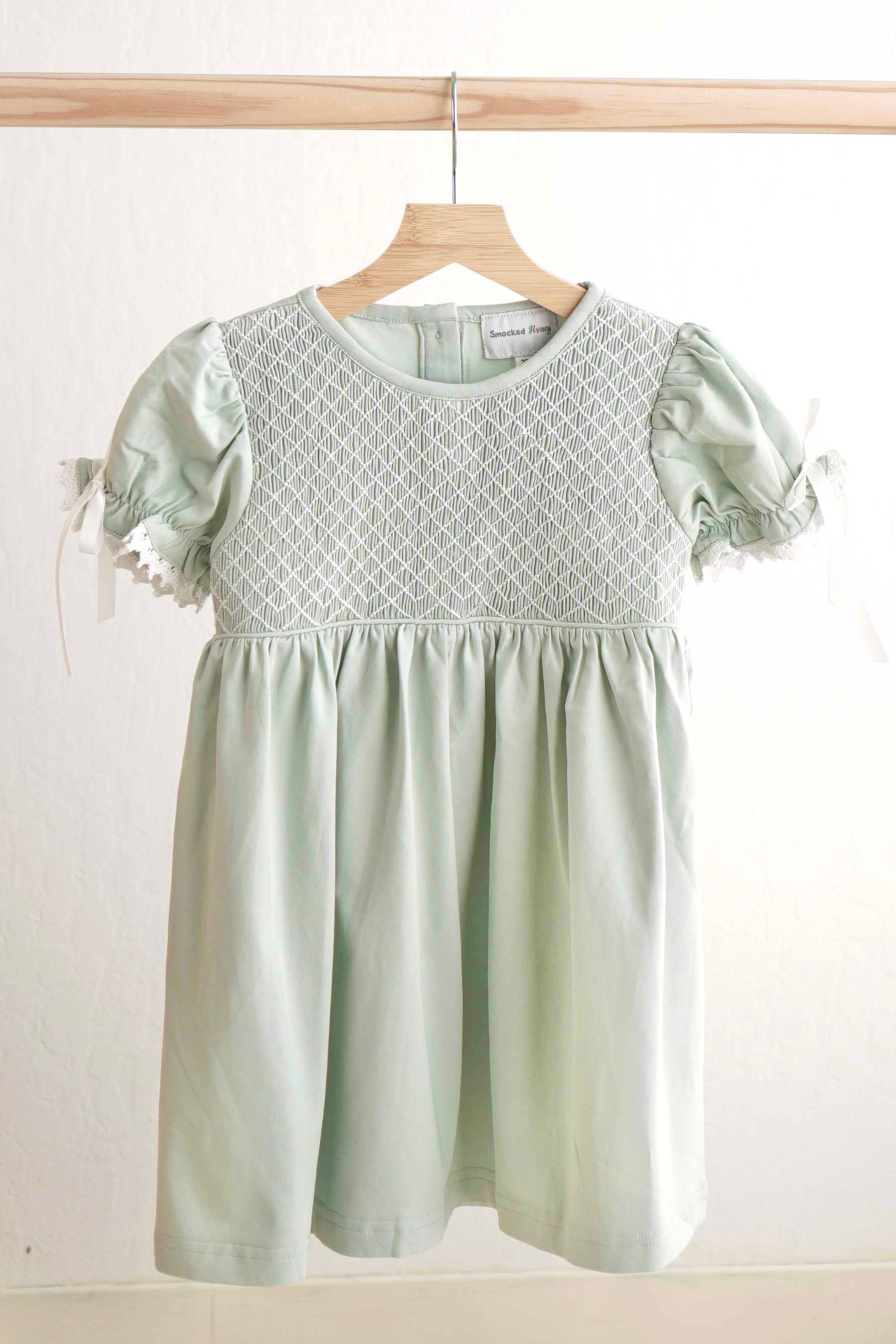 sage green baby dress Abby & Evie Hand-Smocked Lace Girl Dress, 3 Tropical Square Neck Maxi Size:6-12 M Girl Wedding Dress Tutu Baby Dress