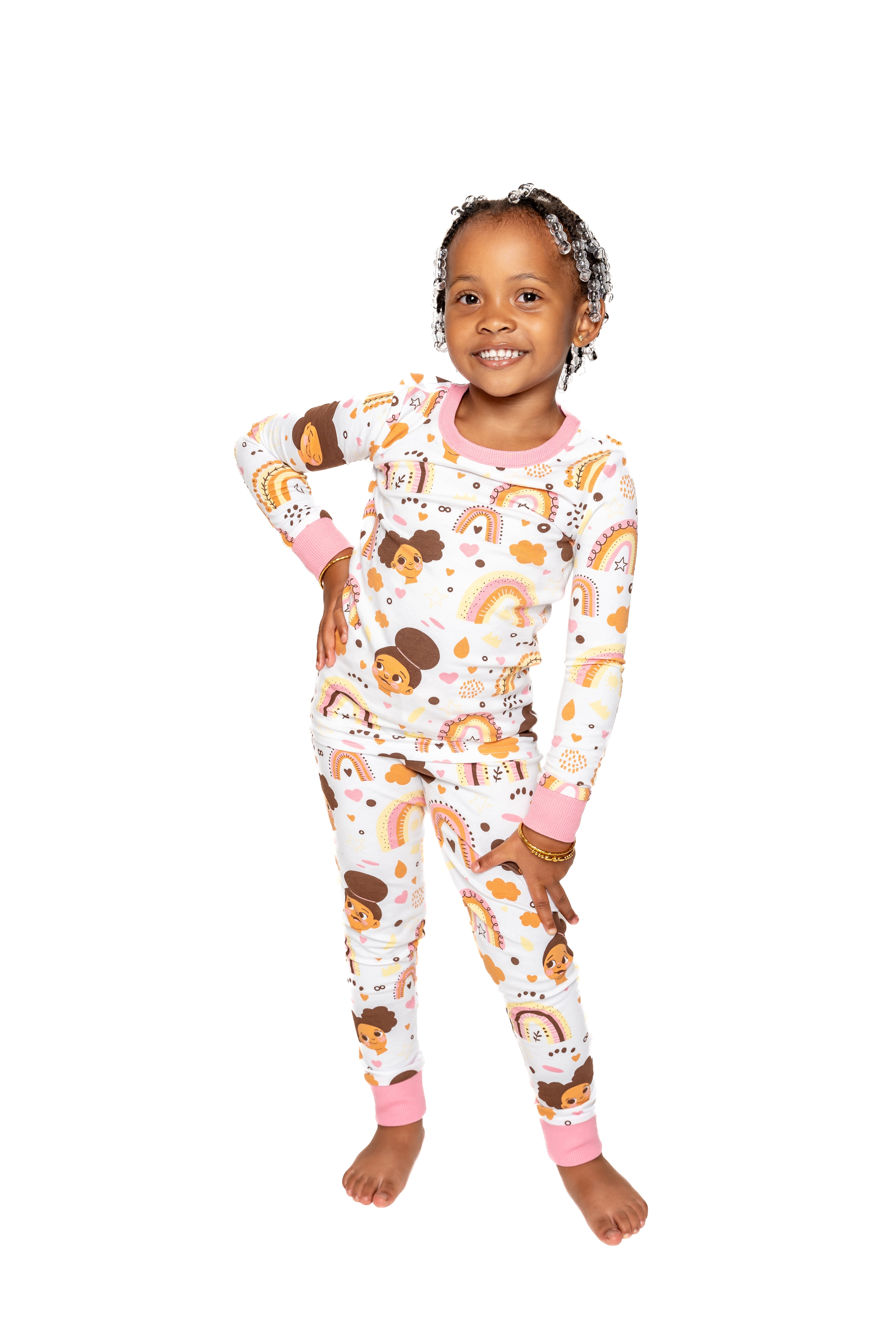 Afros And Rainbows Boho Snug Fit Pajamas Set Girls Toddler Size 4t - 12