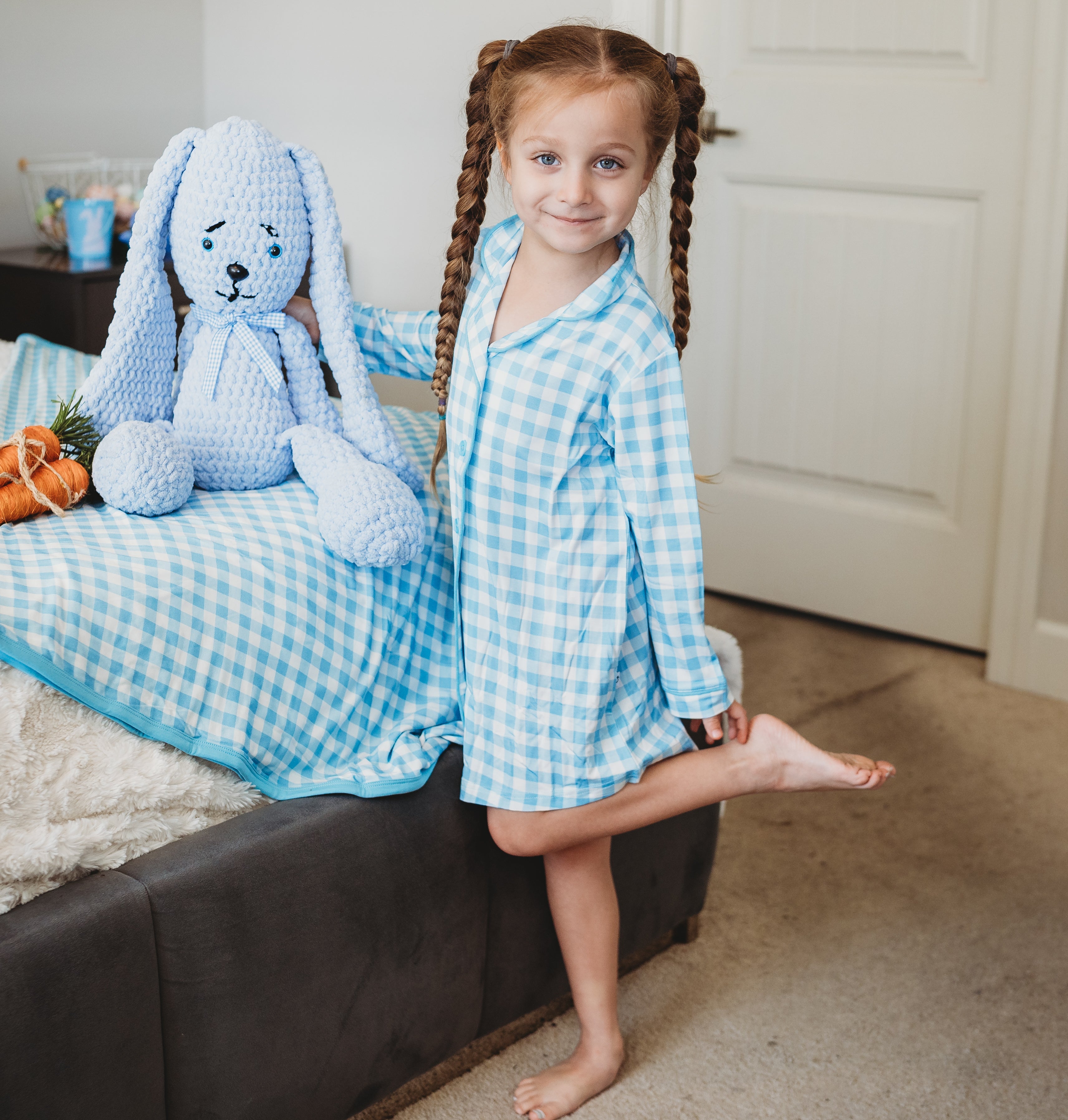 Sky Blue Gingham Girl's Dream Gown
