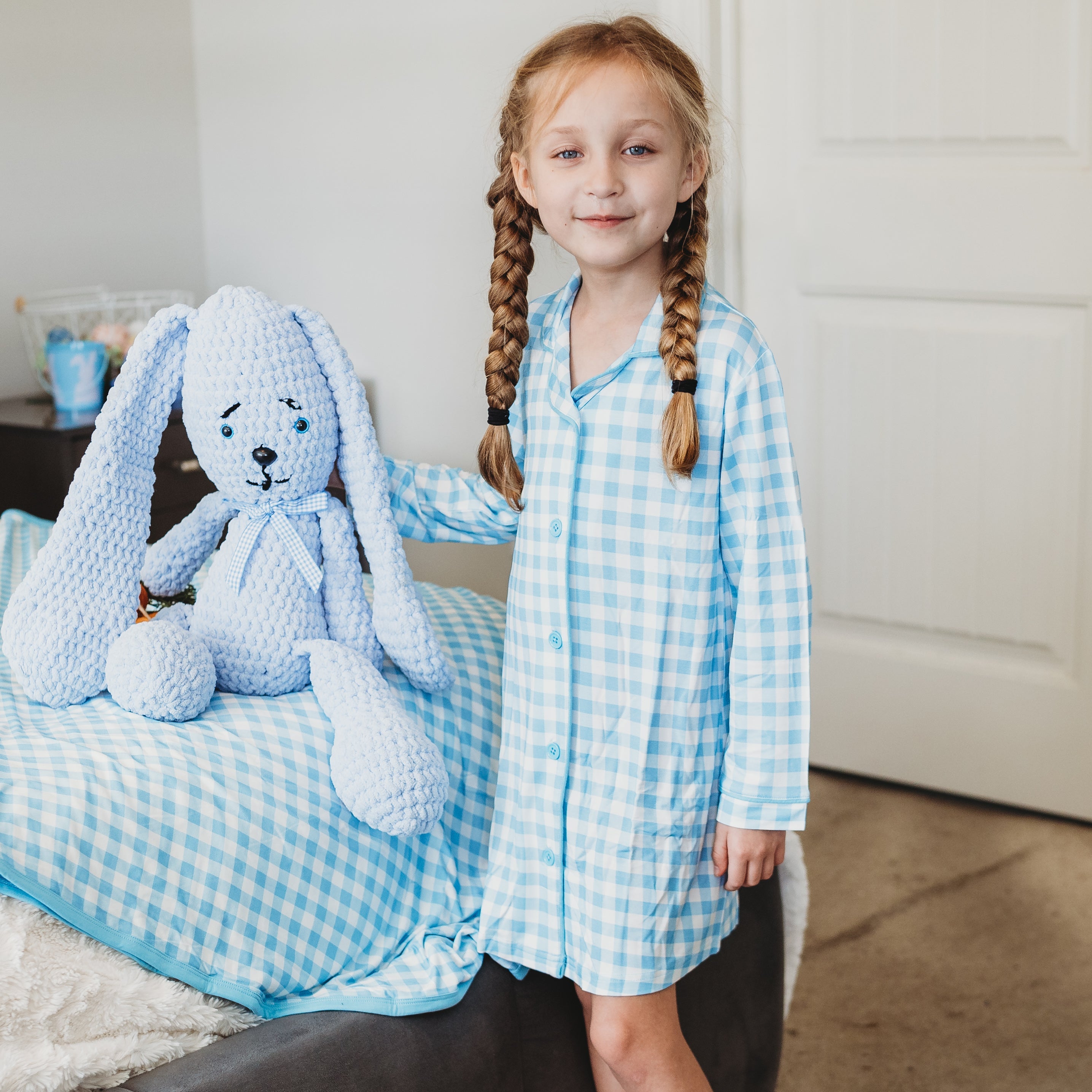 Sky Blue Gingham Girl's Dream Gown