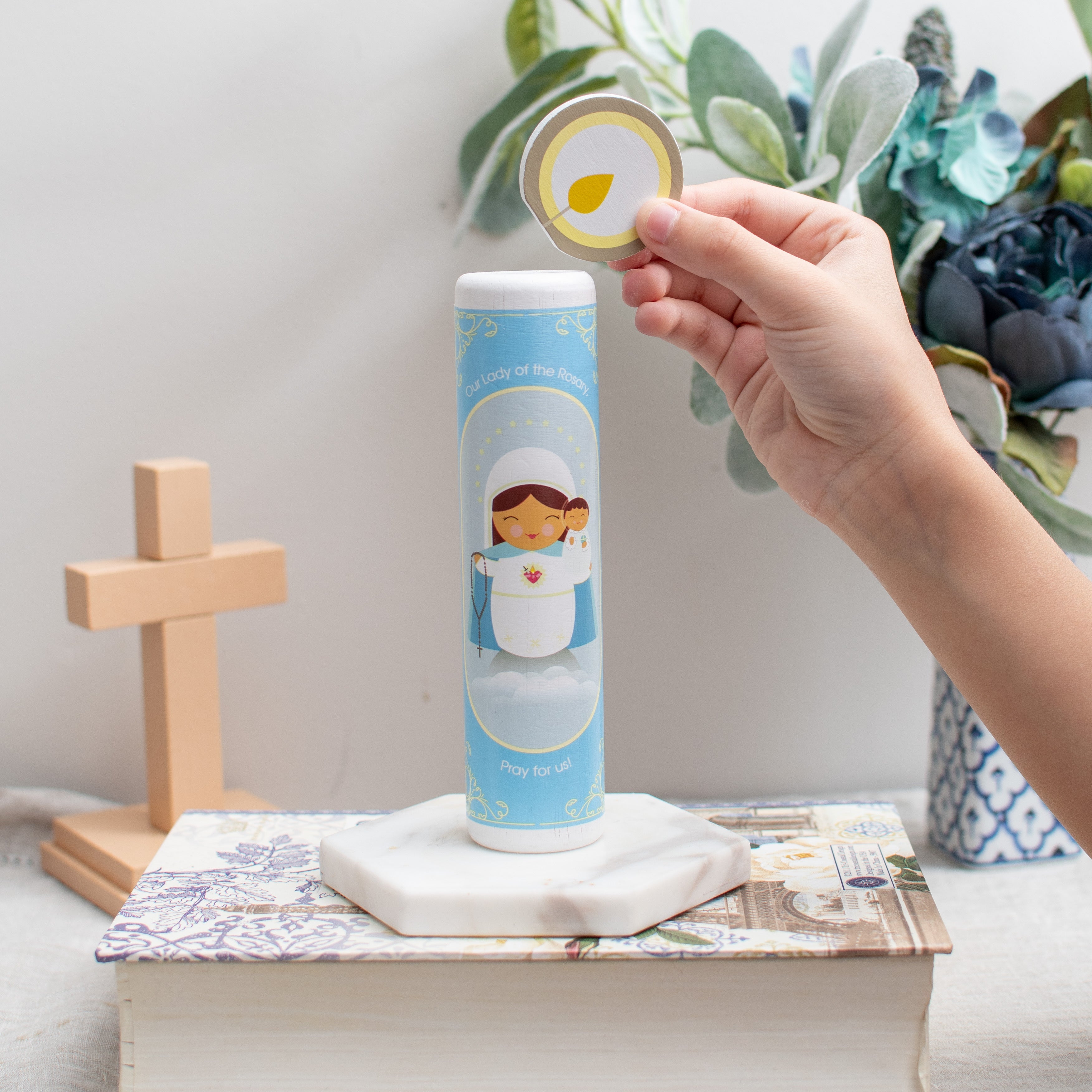 Our Lady Of The Rosary (hail Mary) Wooden Prayer Candle
