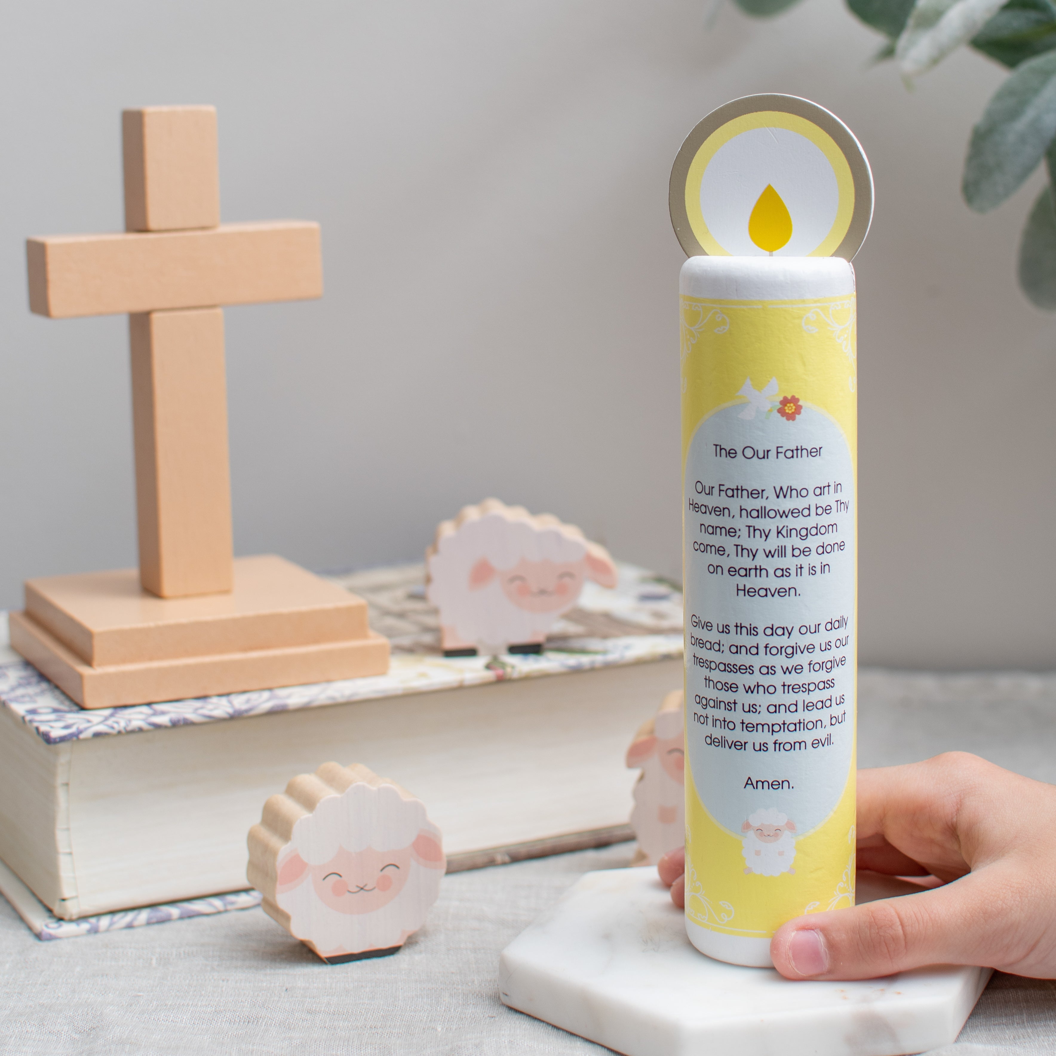 Jesus Christ, The Good Shepherd (The Our Father) Wooden Prayer Candle