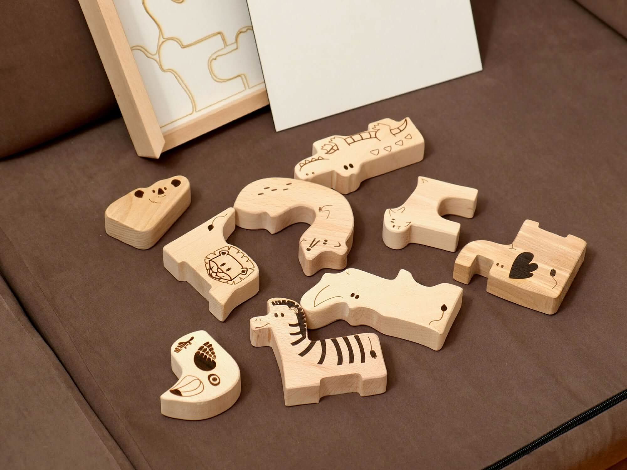 Wooden Safari Animal Puzzle Box For Toddlers