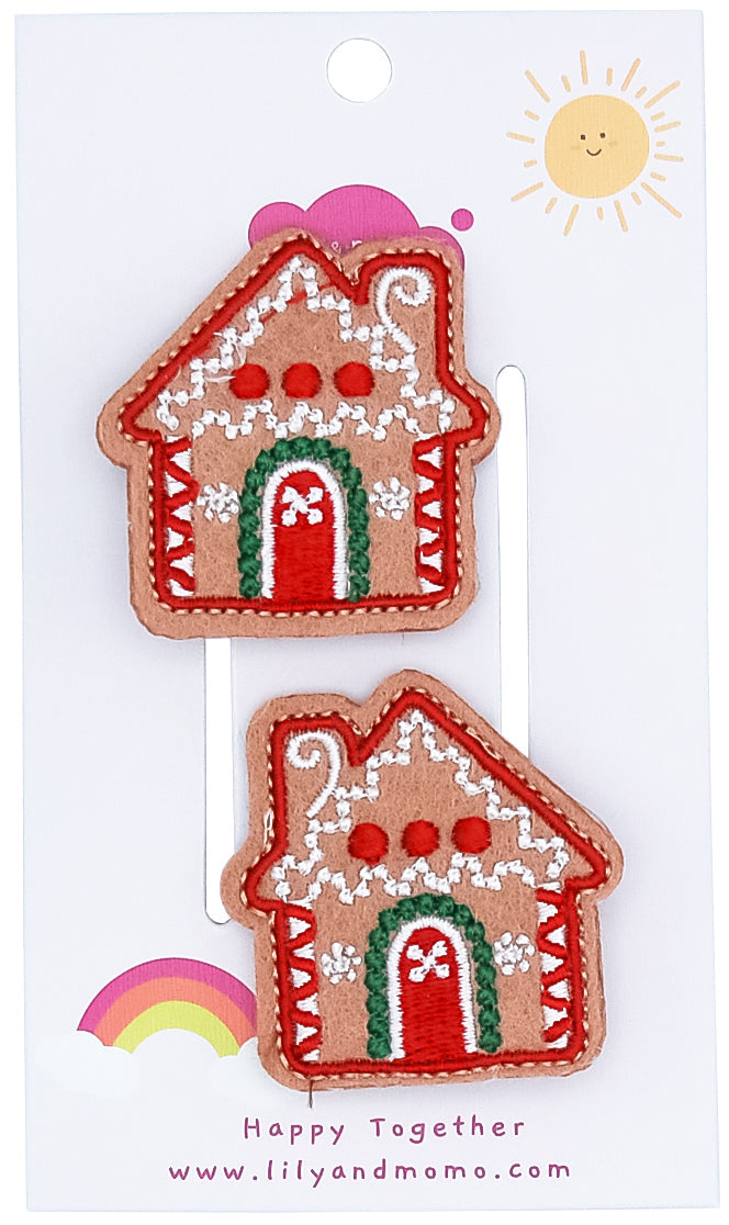 Cute Gingerbread House Hair Clips- Red And Green