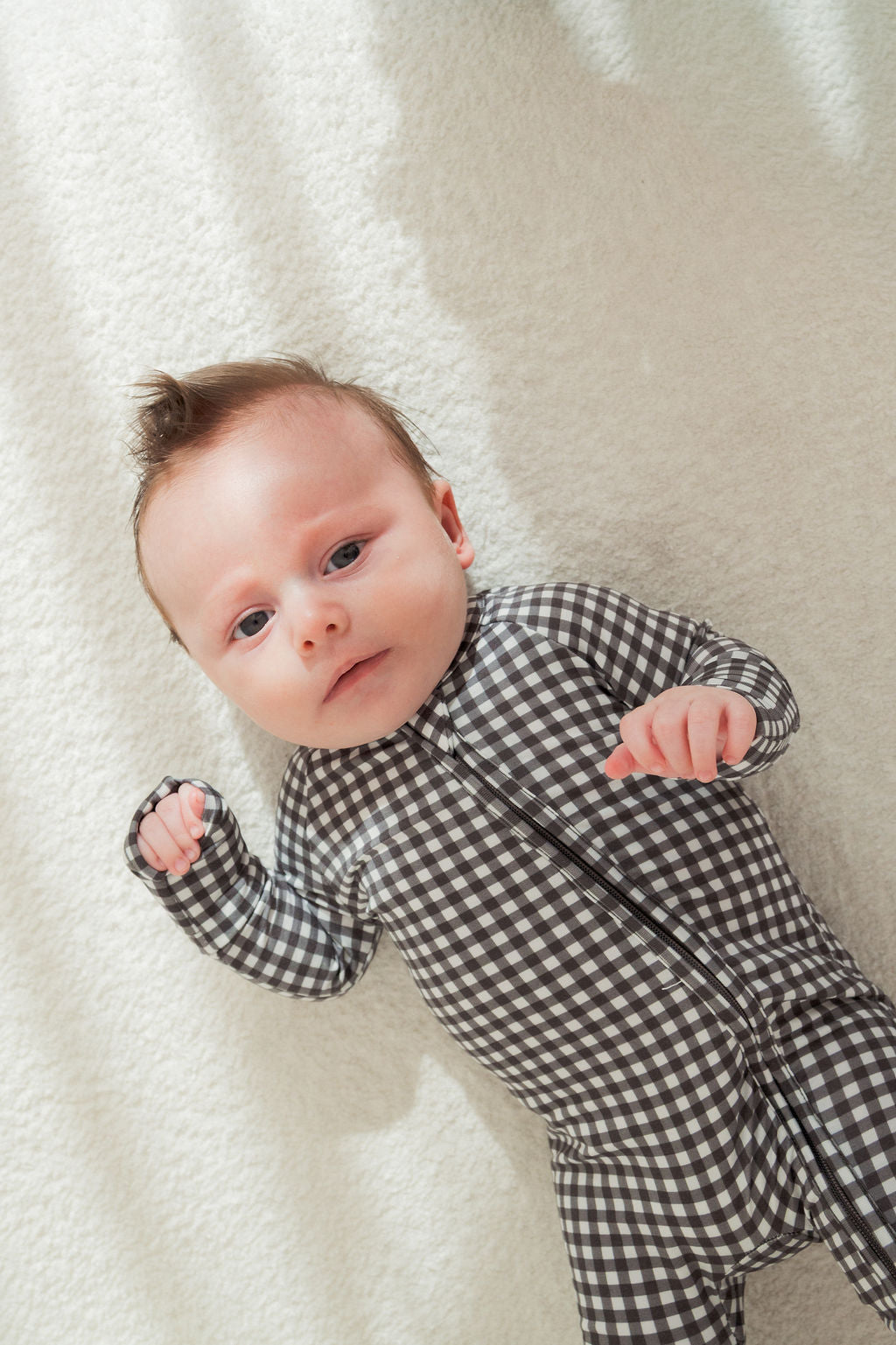 Bamboo Zip Pajamas | Green Gingham