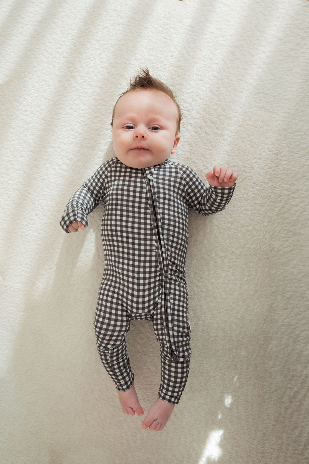 Bamboo Zip Pajamas | Green Gingham