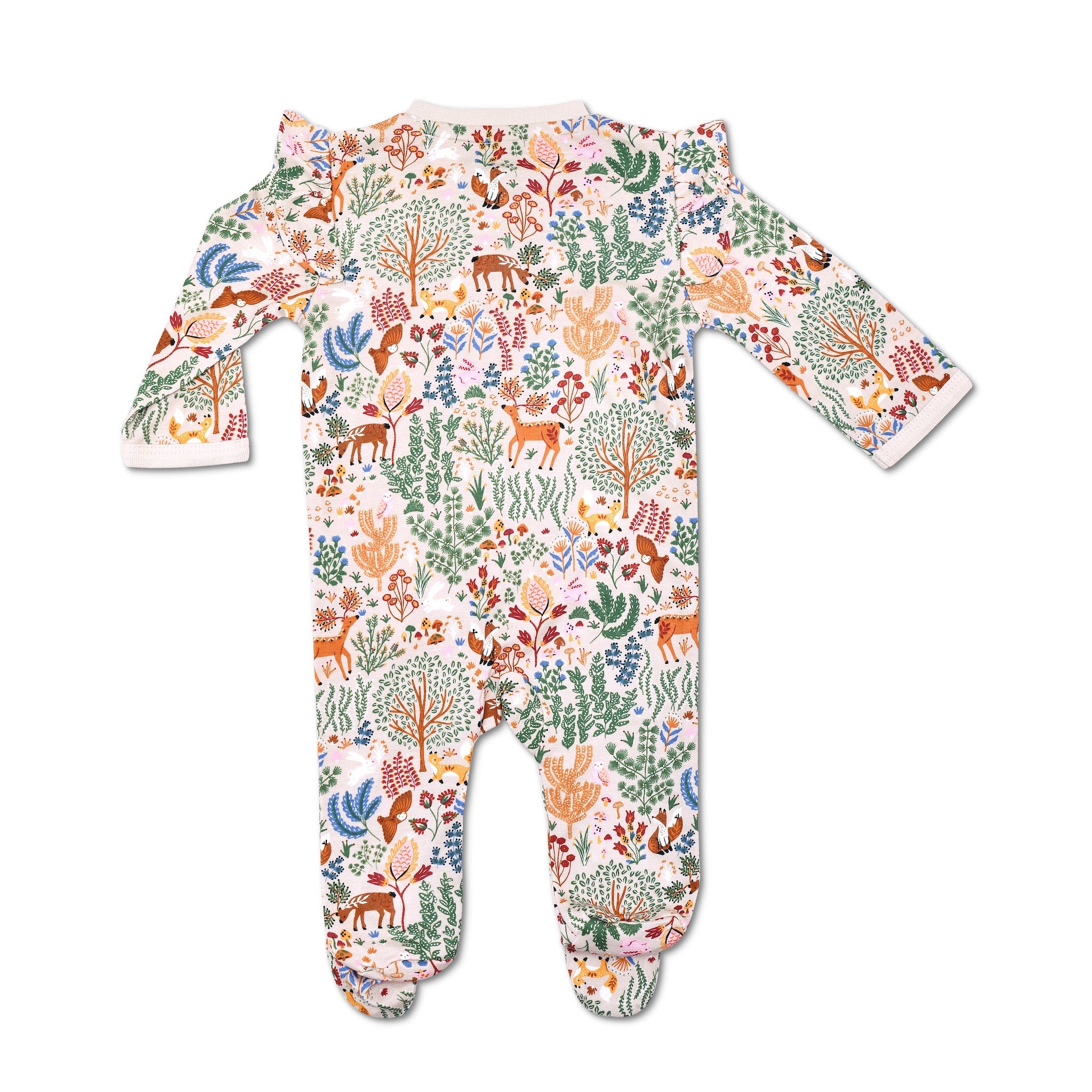 Bamboo Zipper Footie With Ruffles - Boho Woodland