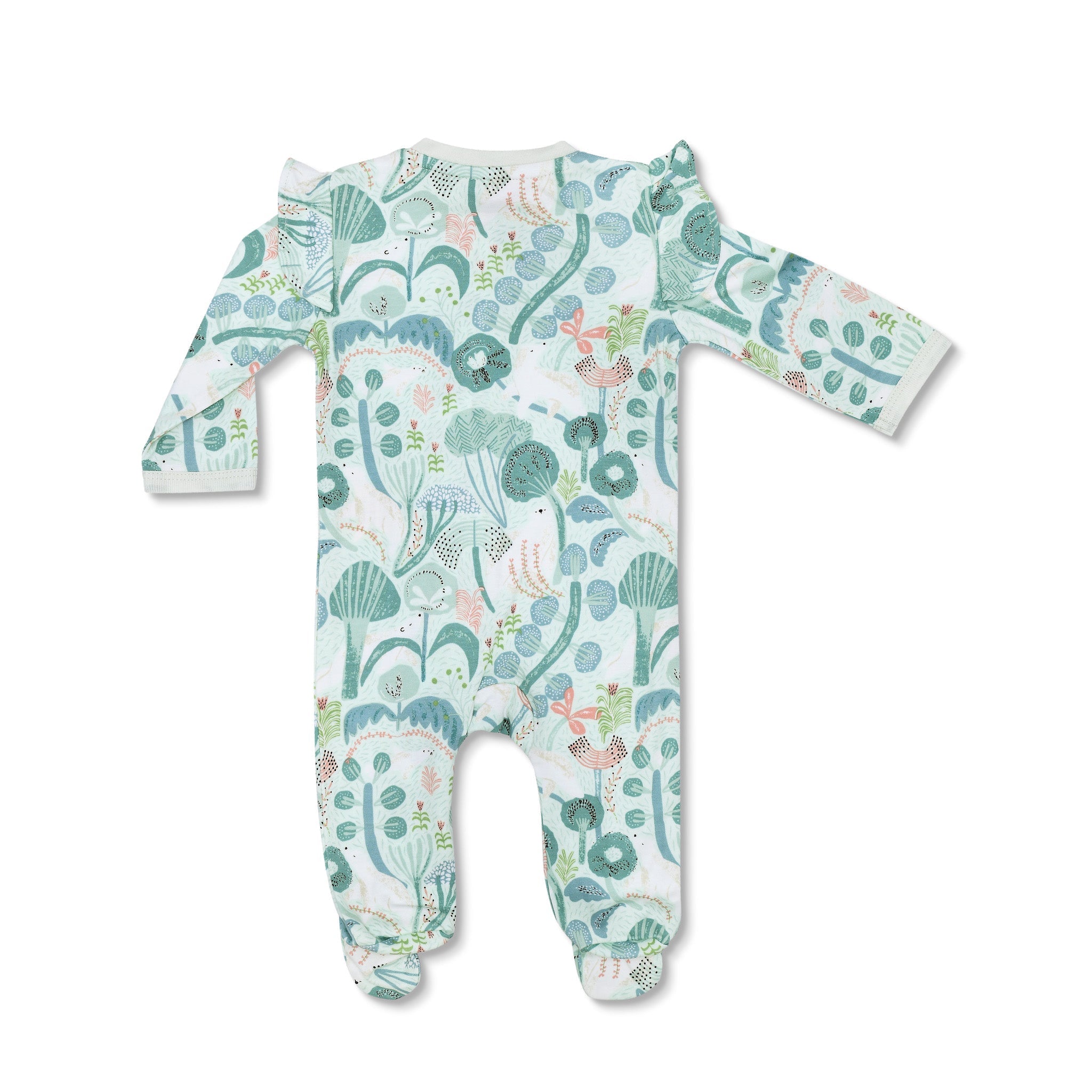 Bamboo Blend Zipper Footie With Ruffles - Minty Bear Bloom