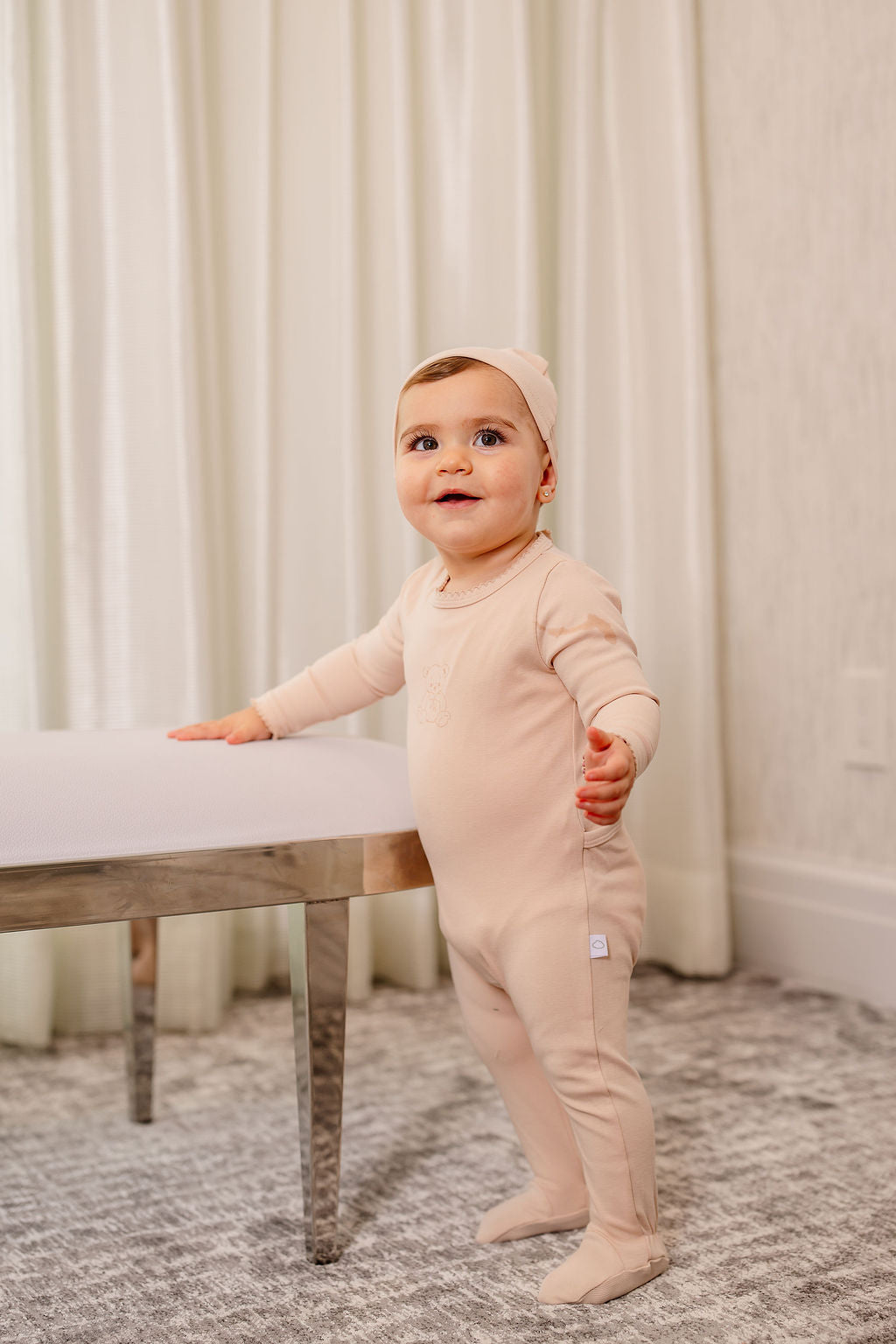 Vintage Bear Footie- Pink