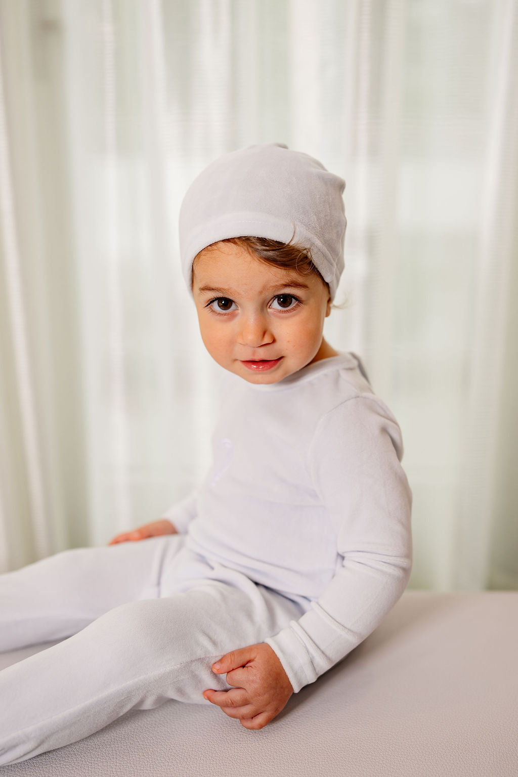 Velour Embroidered Footie- Blue