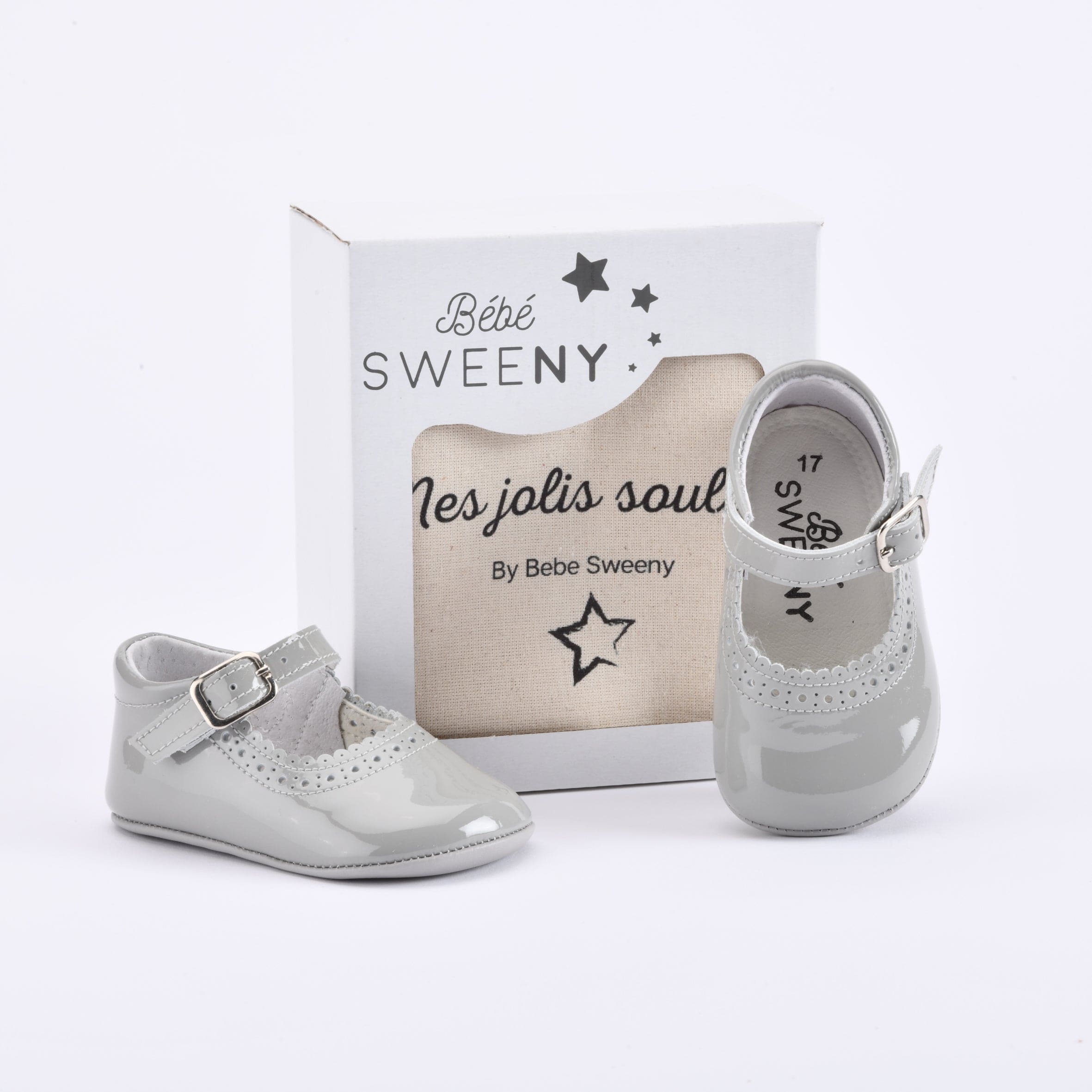 Girls Grey Patent Leather Pre-walker Shoes