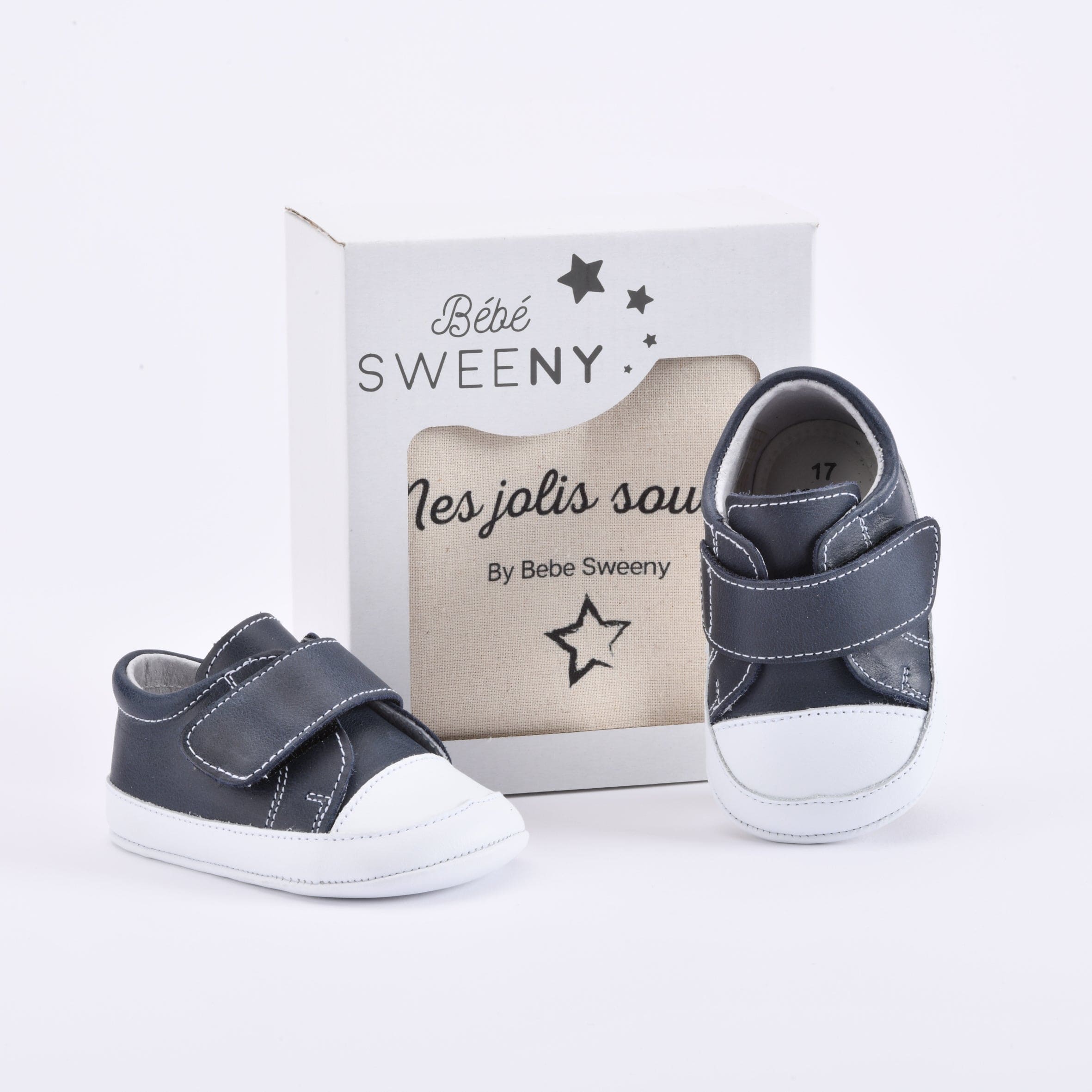 Boys Navy Blue & White Leather Pre-walker Trainers