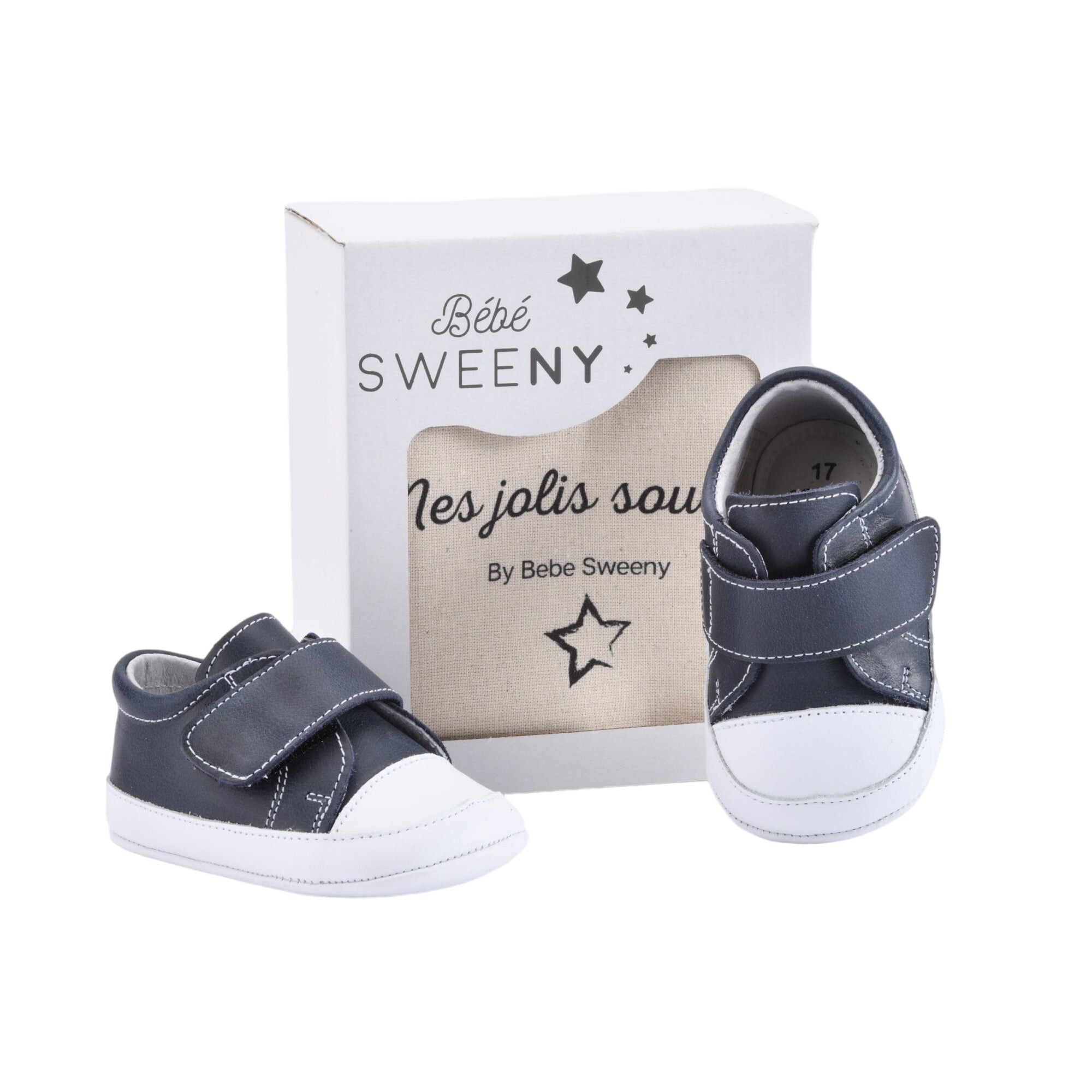 Boys Navy Blue & White Leather Pre-walker Trainers