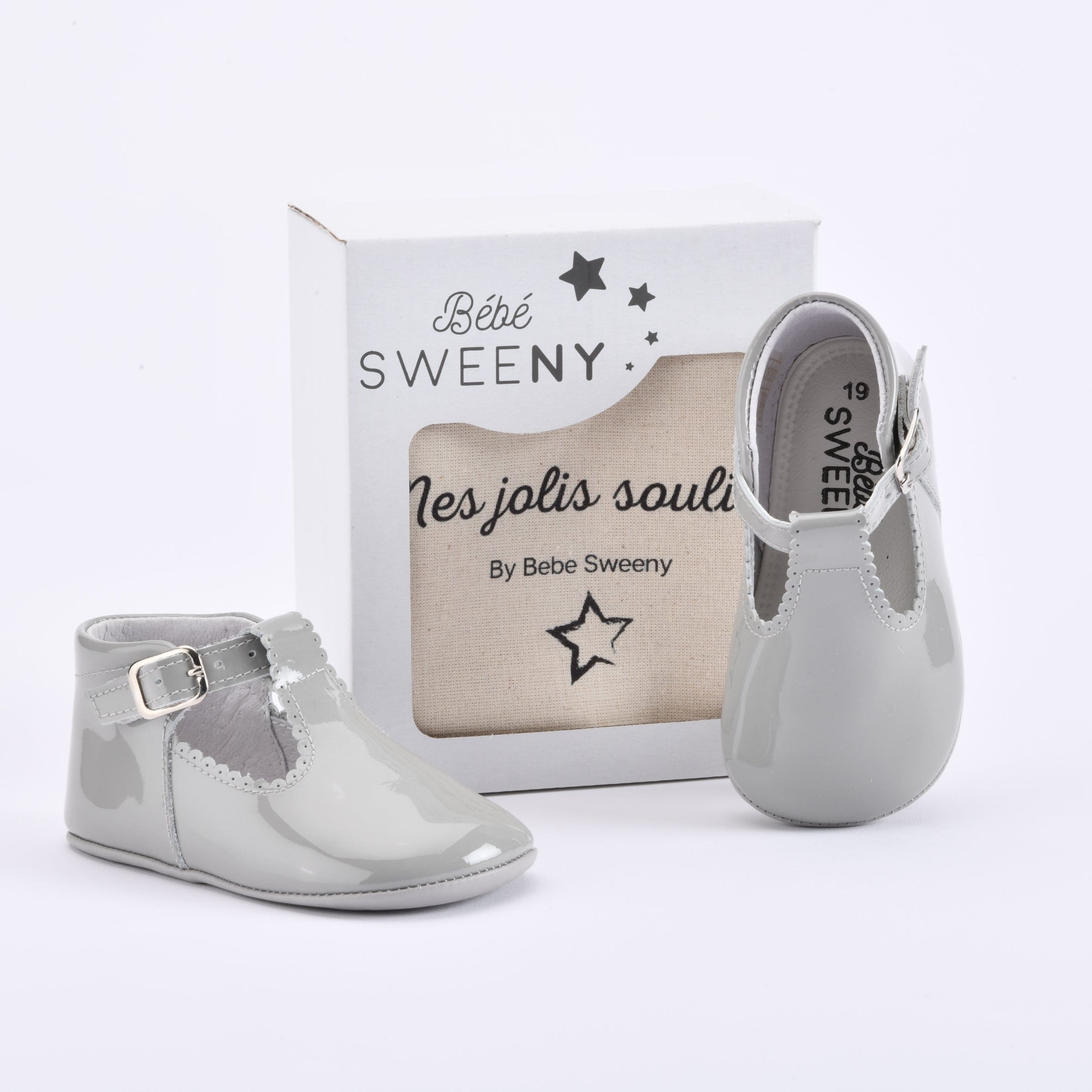 Boys Grey Patent Leather Pre-walker Shoes