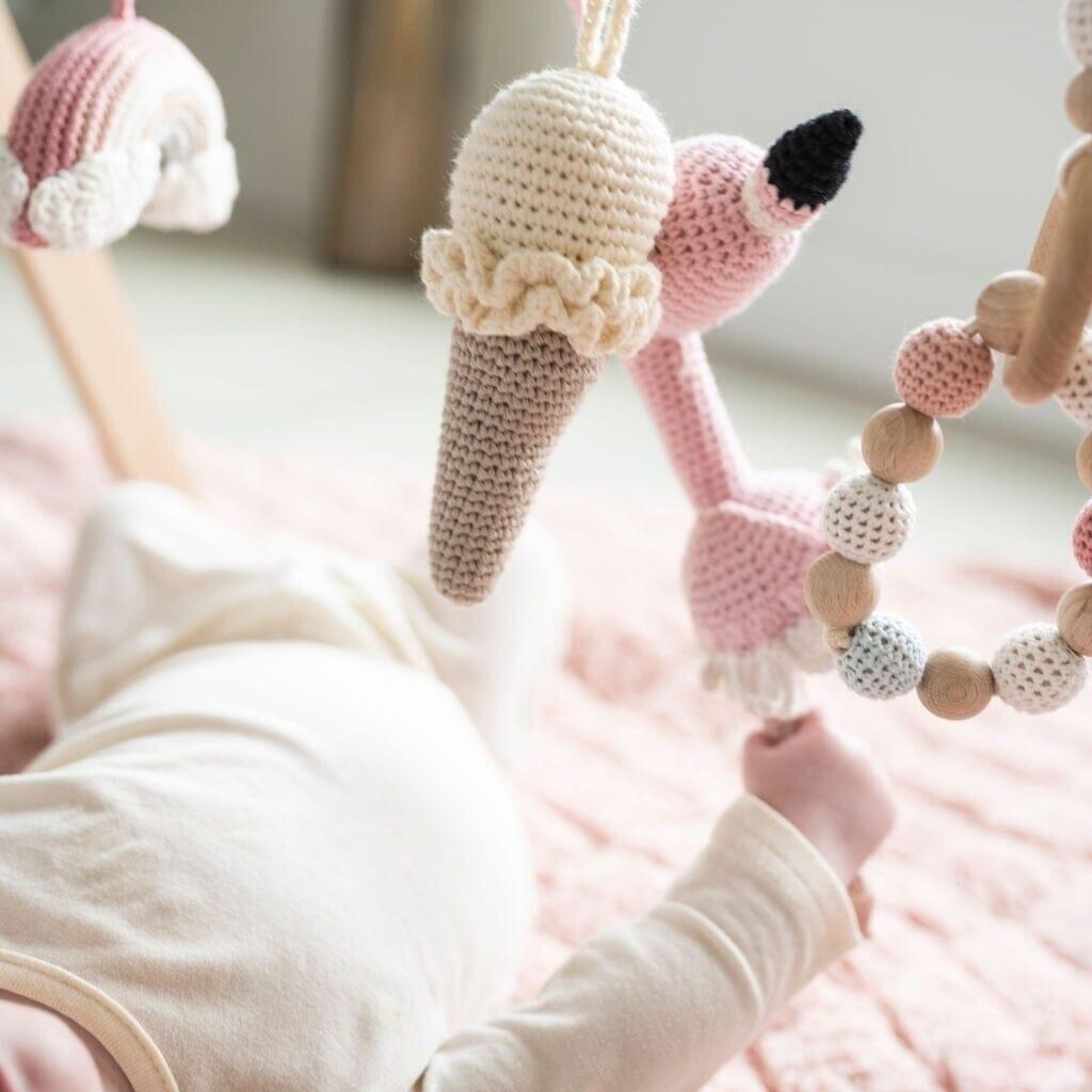 Handmade Crochet Toys For Baby Gym | Flamingo Dreams