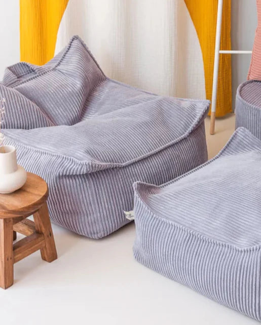 Blueberry Blue Beanbag Chair And Ottoman Set