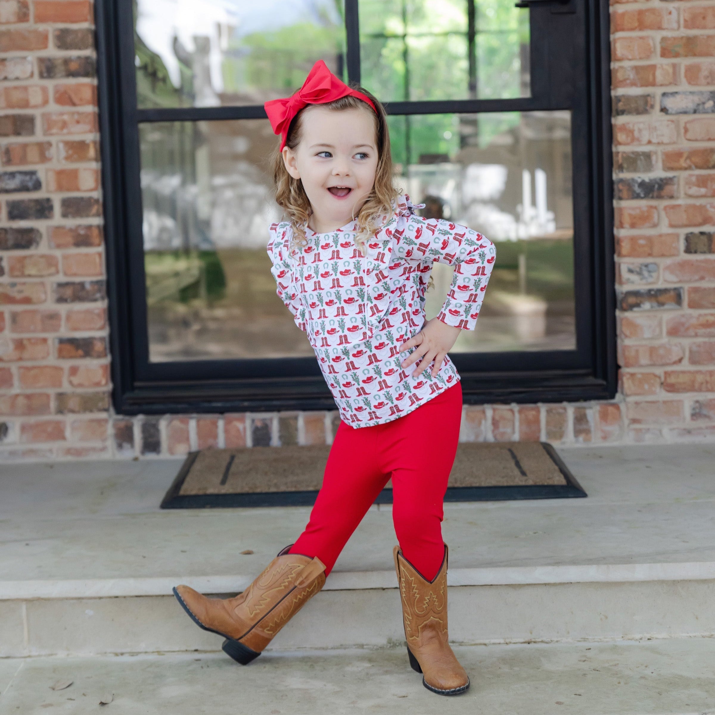 Olive Set Girls' Legging Set Cowboy Christmas