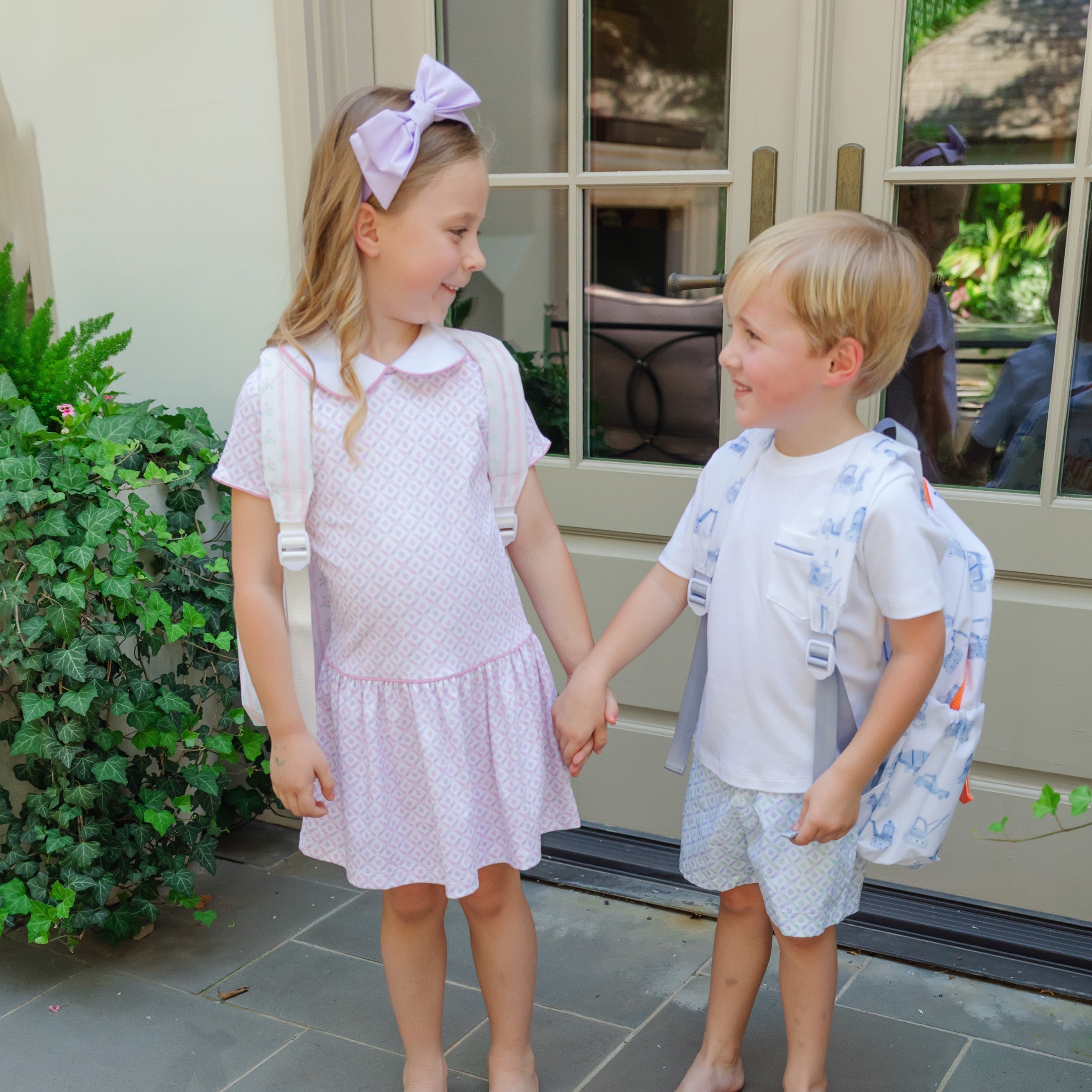 Hudson Boys' Short Set - School Plaid Blue