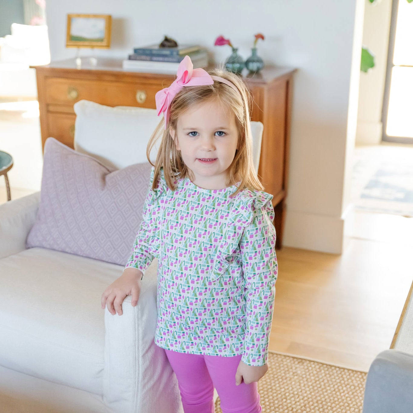 Olive Set Girls' Legging Set Mod Holiday Pink