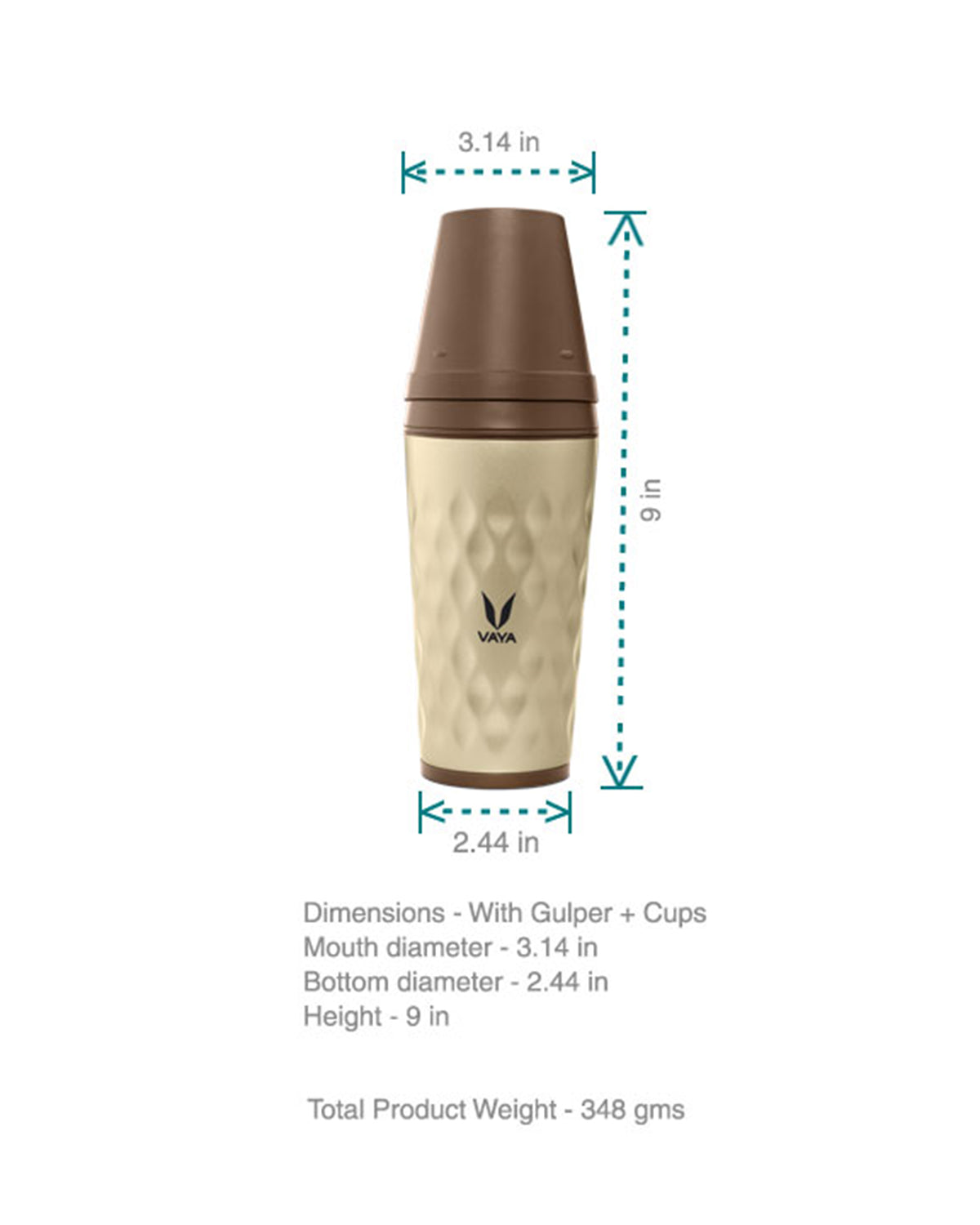 Vaya Drynk - 11.8 Fl.oz - Gold - With Gulper Lid + 2 Cups