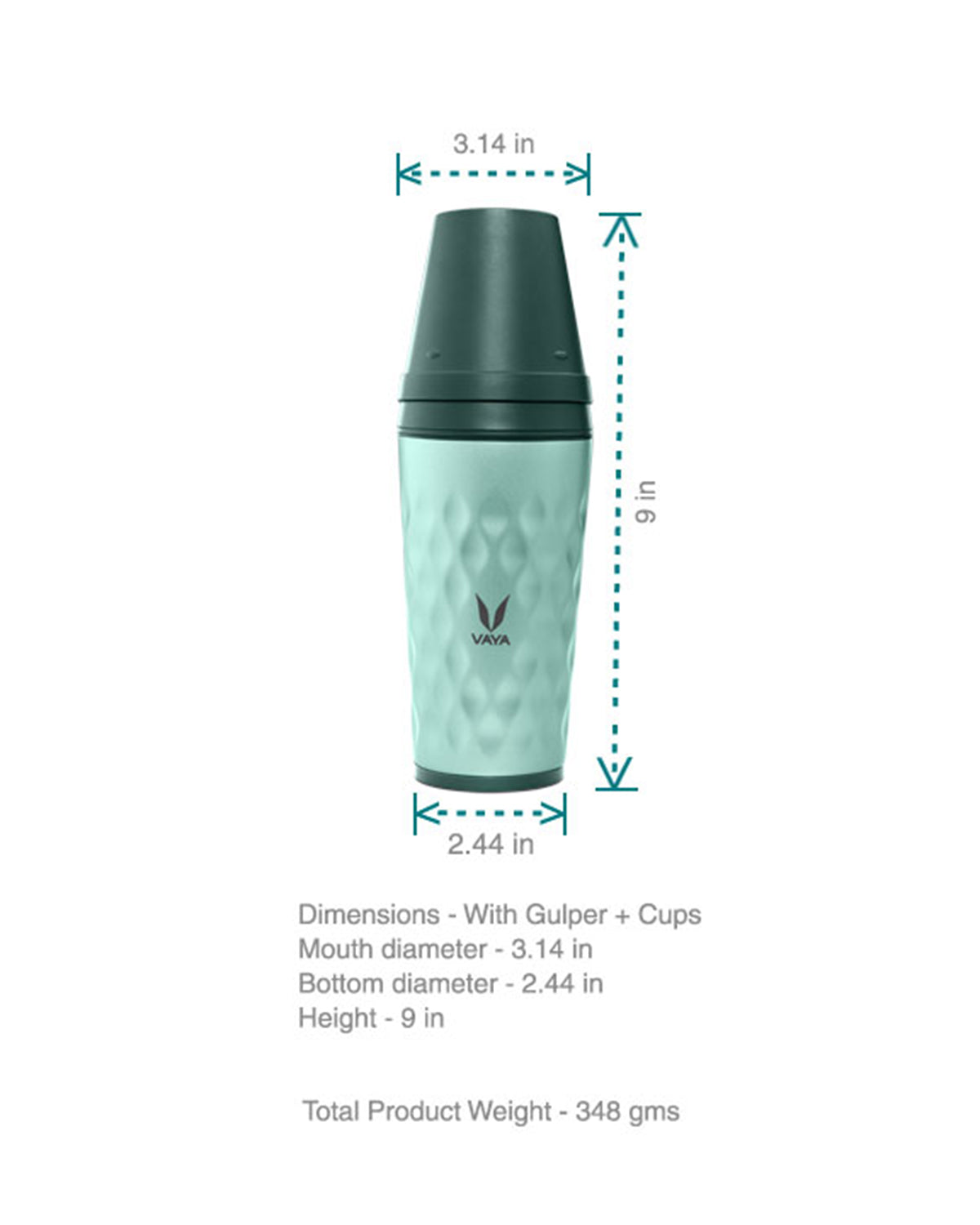 Vaya Drynk - 11.8 Fl.oz - Green - With Gulper Lid + 2 Cups