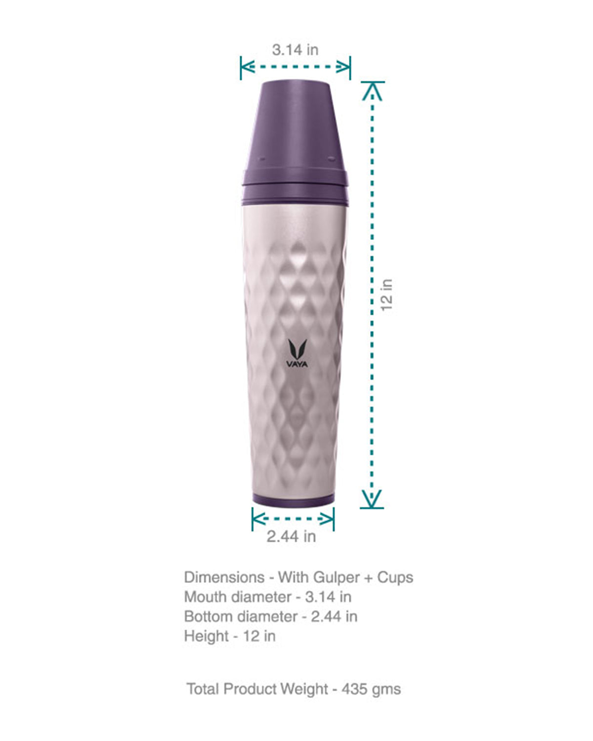 Vaya Drynk -20.2 Fl.oz - Purple - With Gulper Lid + 2 Cups