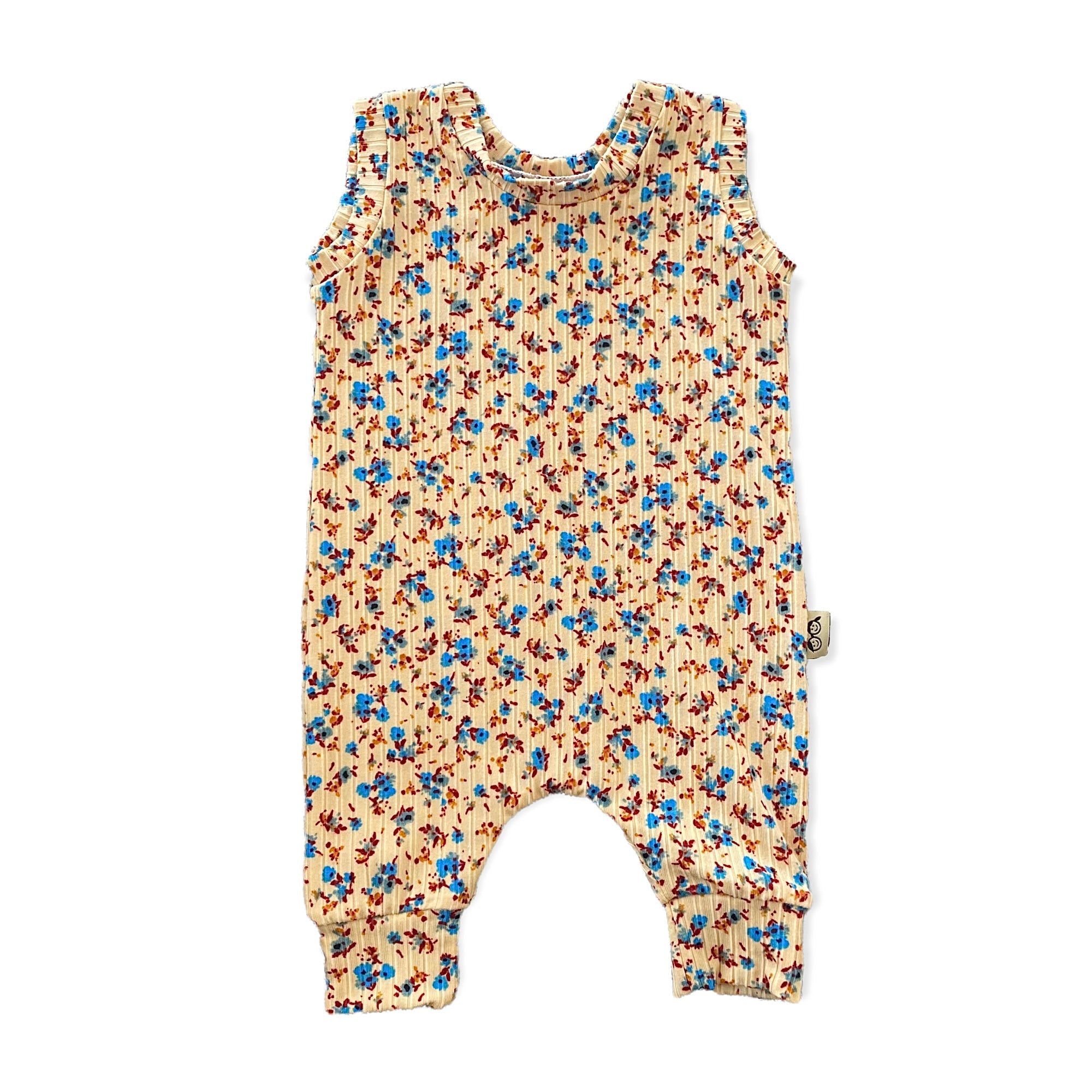 Dainty Floral On Yellow Ribbed Harem Romper