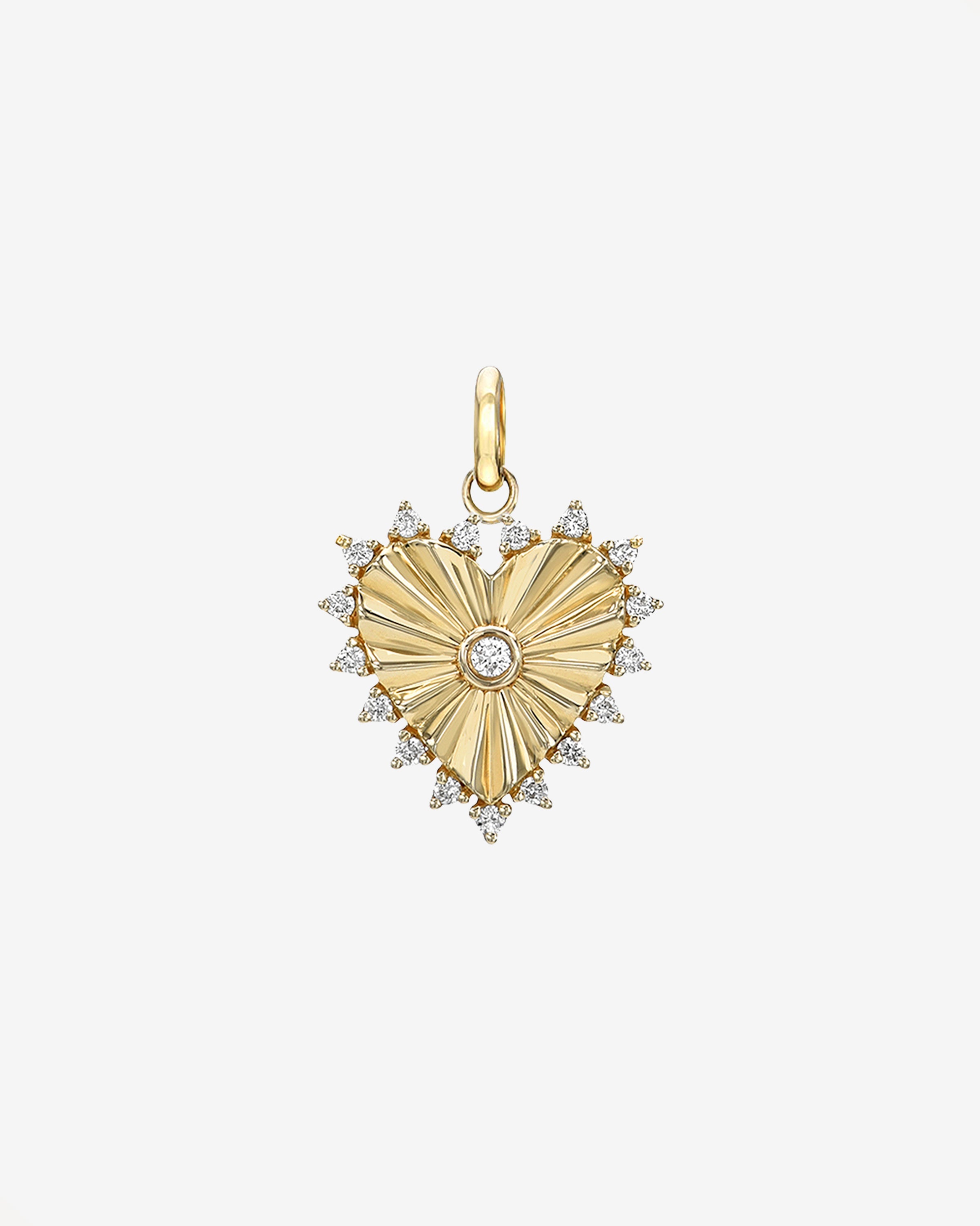 Diamond Framed Small Pleated Heart Pendant