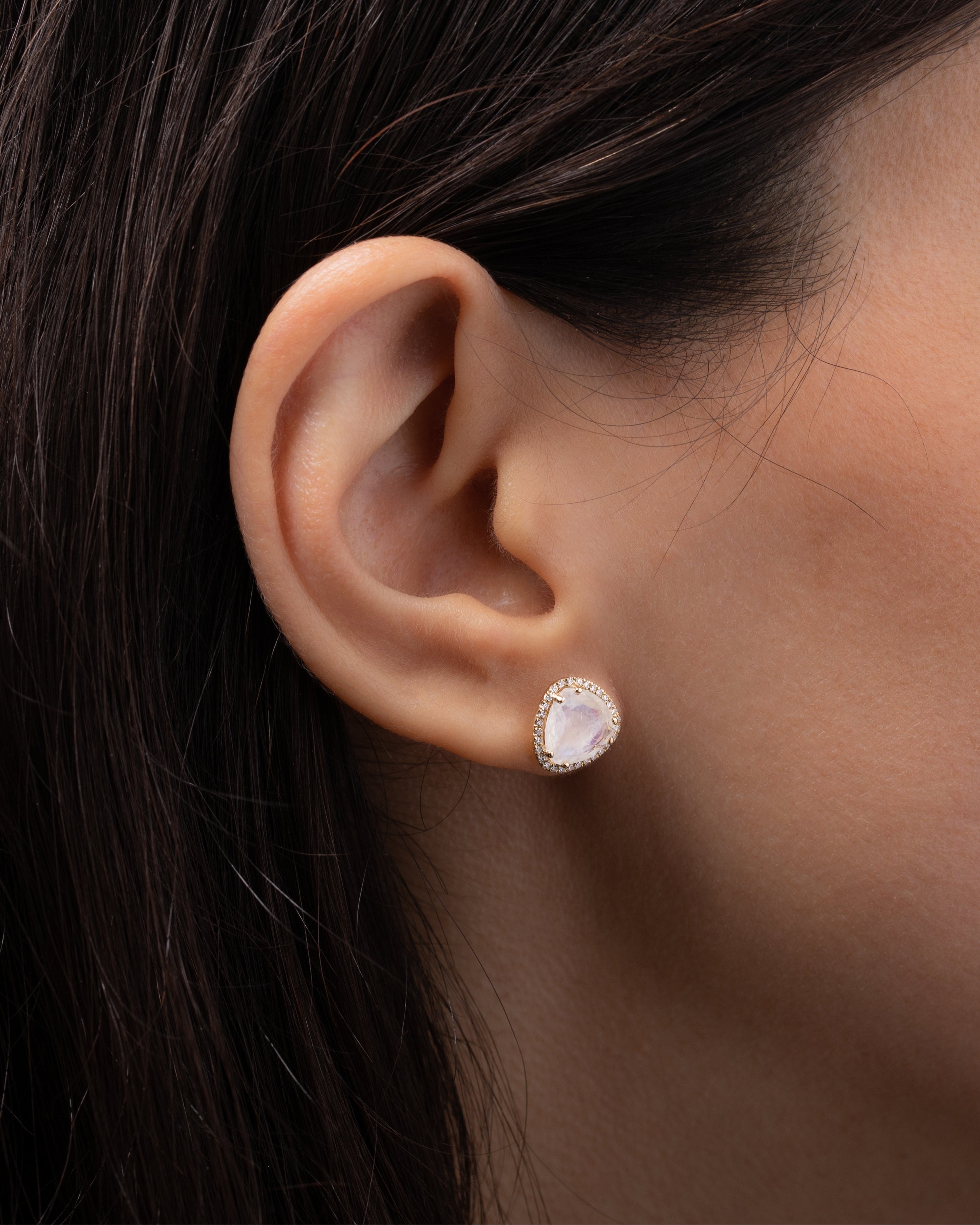Diamond Moonstone Stud Earrings
