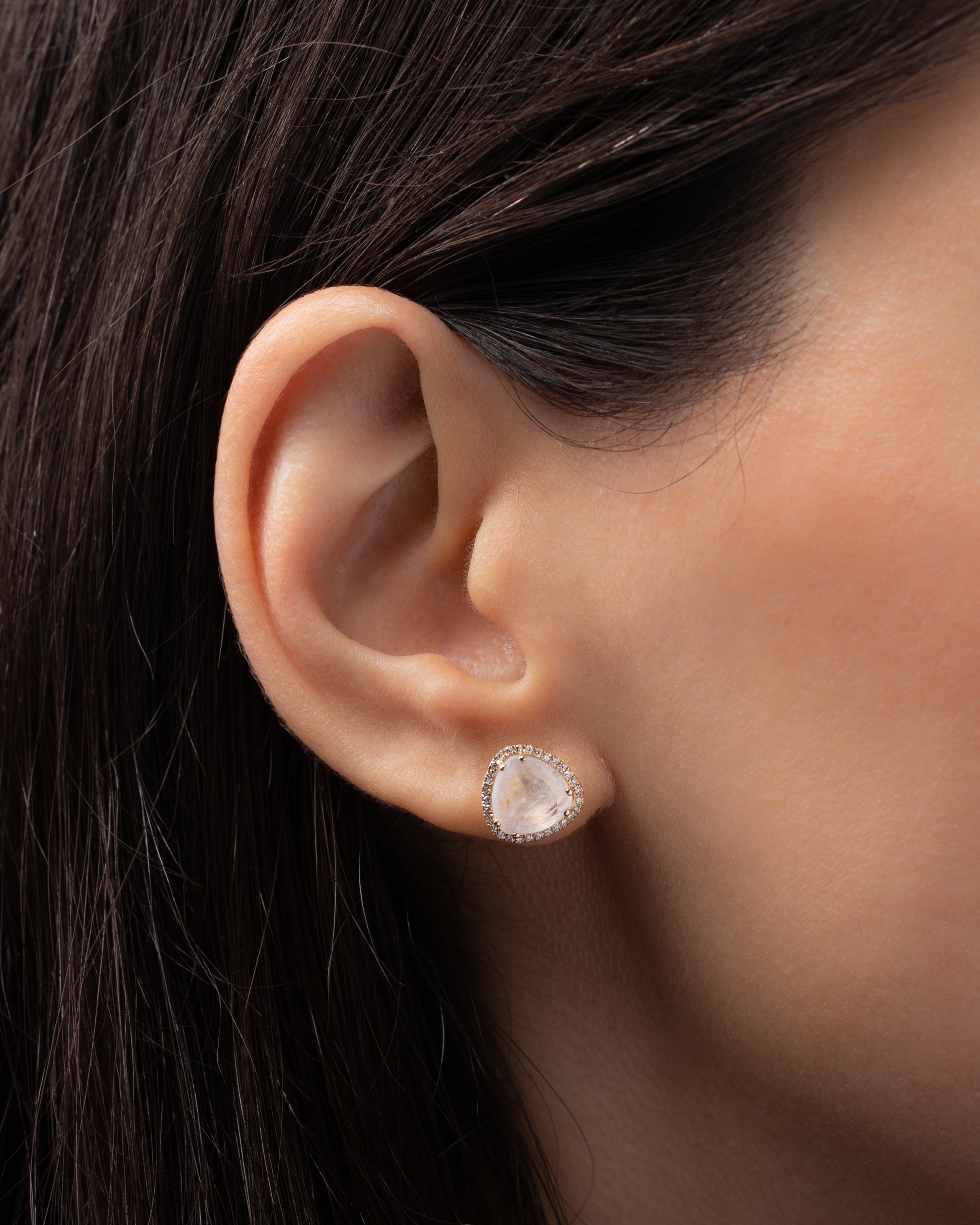 Diamond Moonstone Stud Earrings