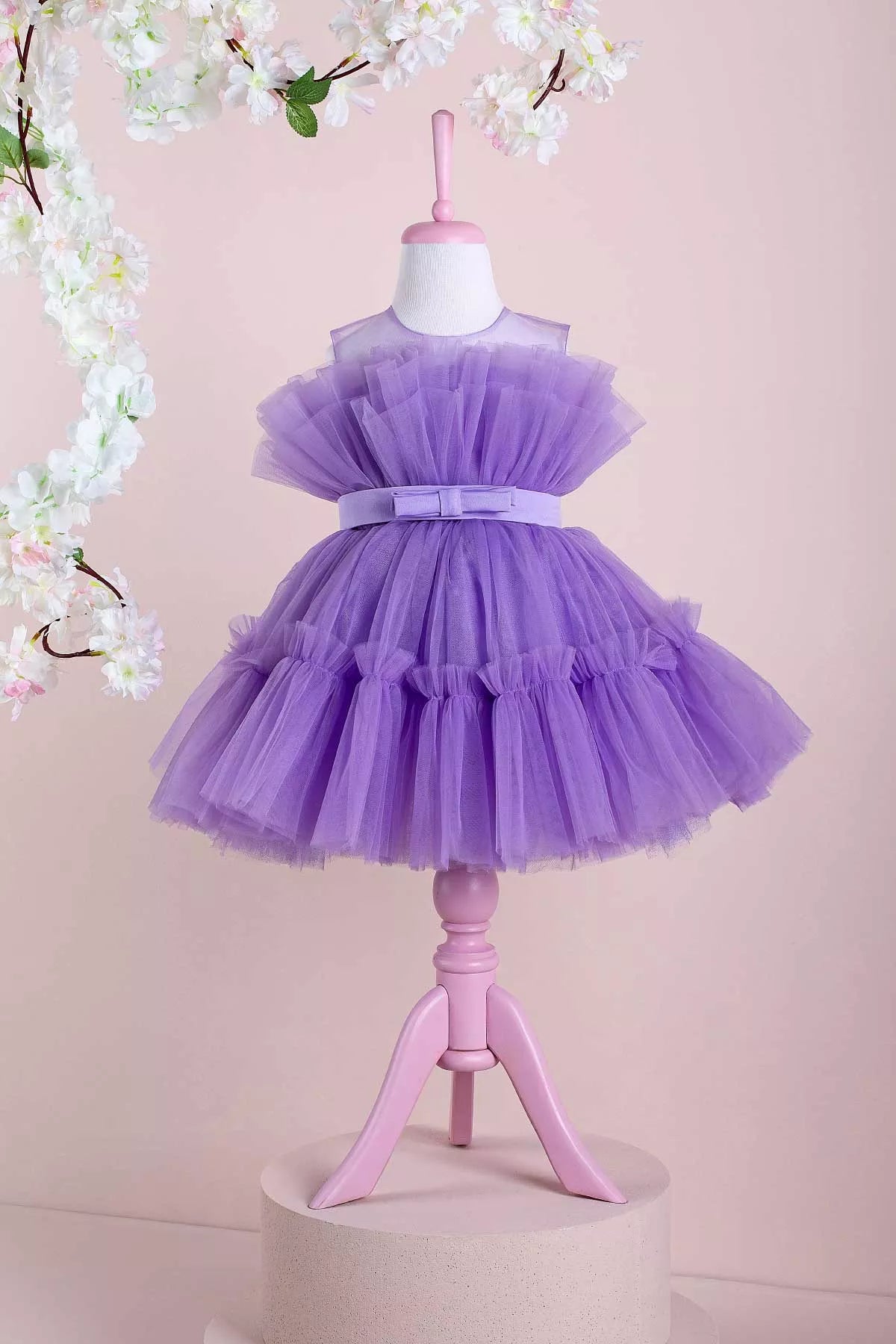 THA Dressing Diana Lilac Party Dress With Ruffle Trim